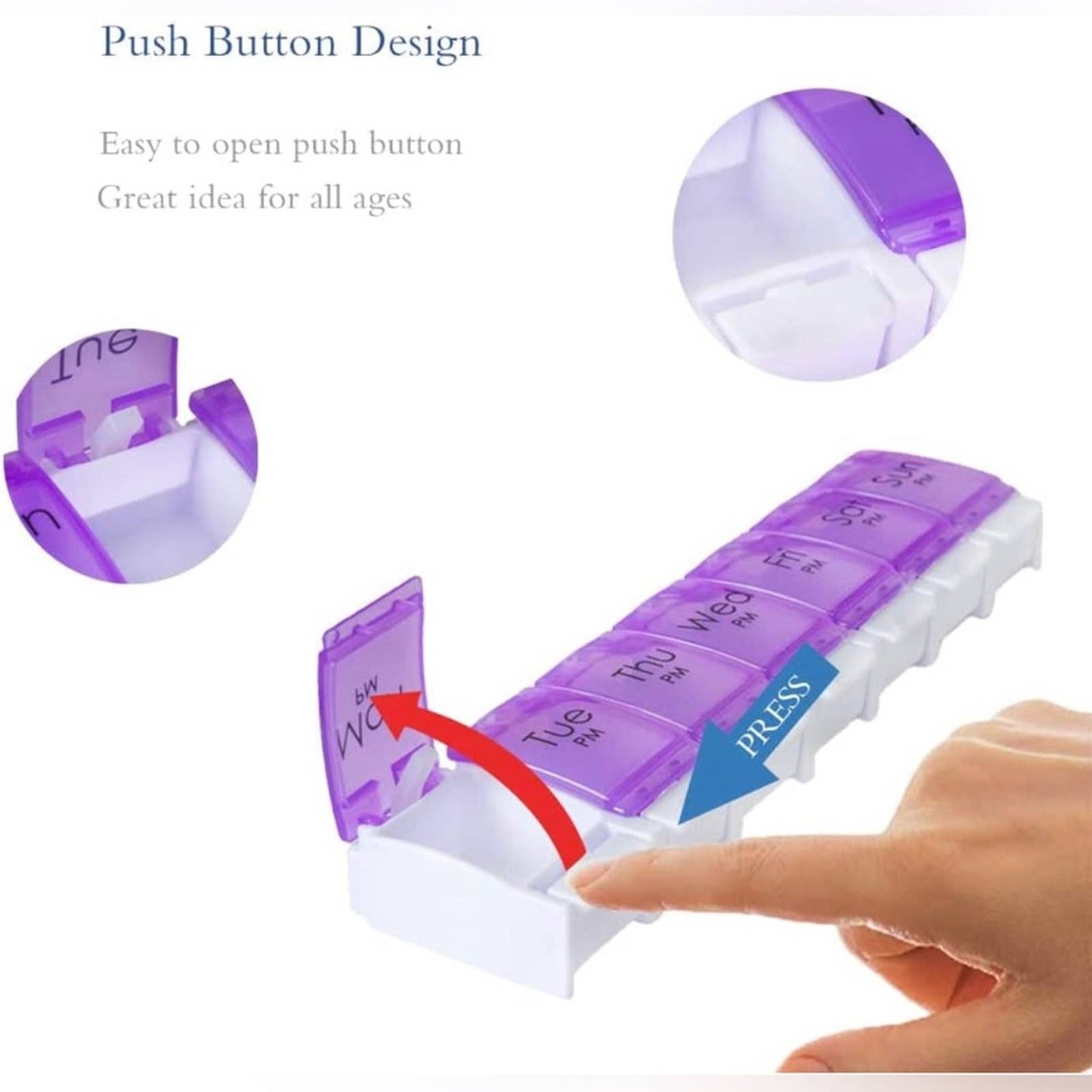 Daily Vitamin Box AM PM Pill Case Organizer Weekly Pop Up 7 Day (5.Purple/Blue)