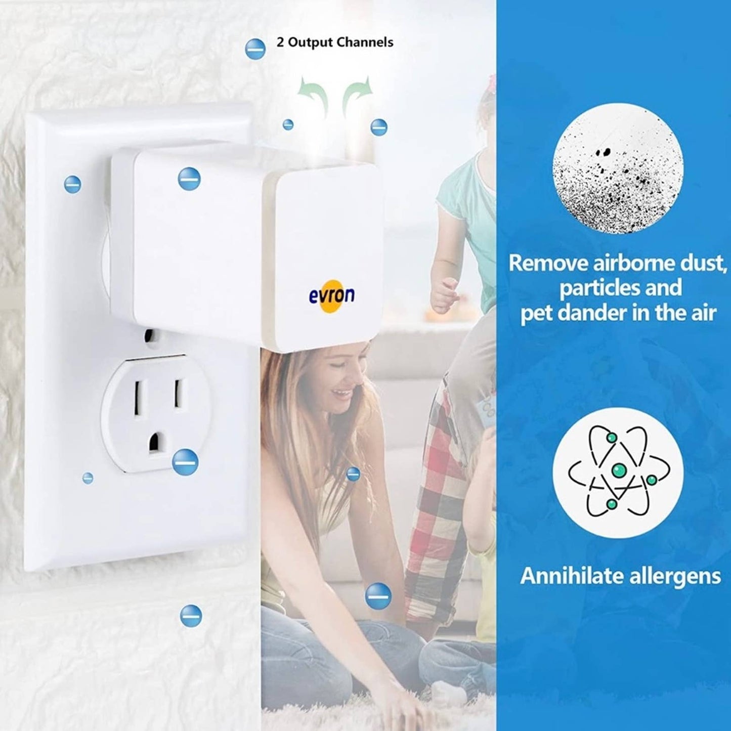 Evron Air Ionizers for Home,Negative Ion Plug In Filterless Folding Prongs