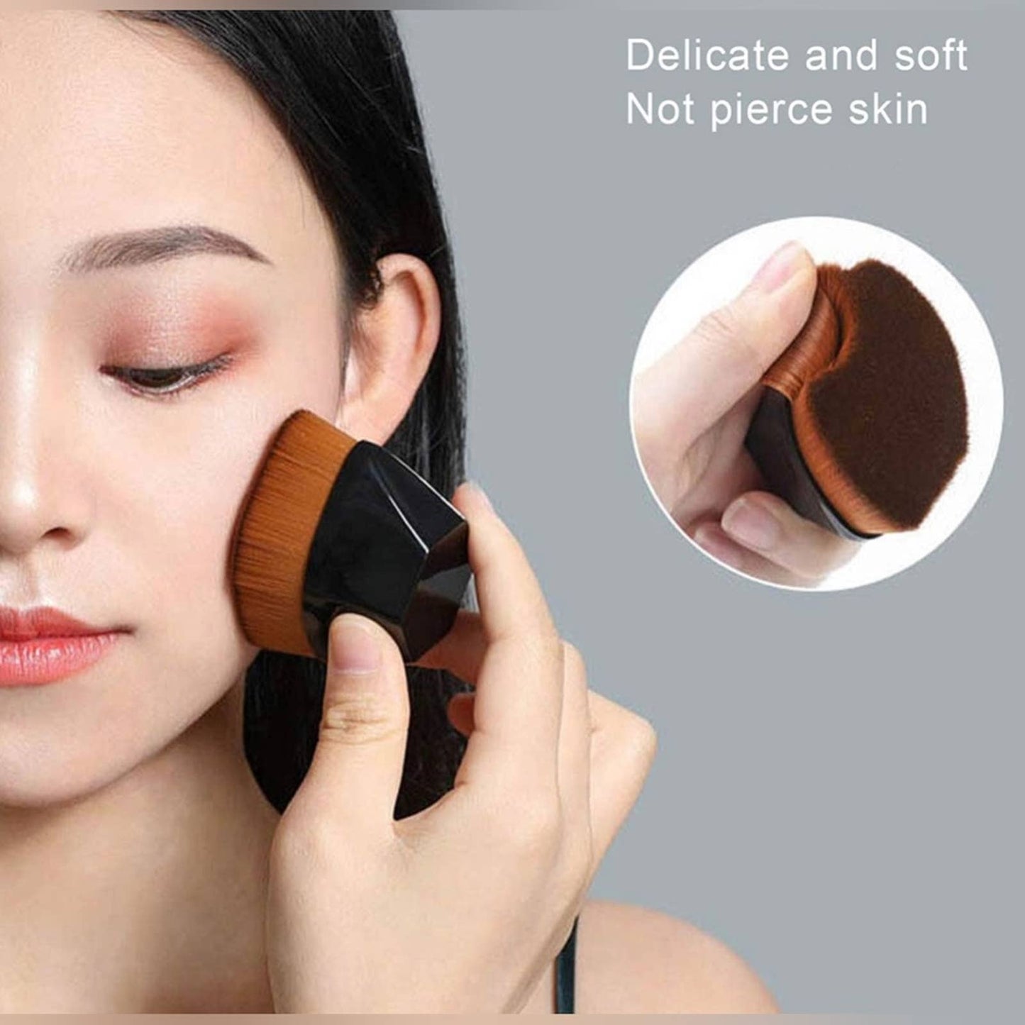 3pcs 3D 6 Sided Petal Shaped Foundation Brushes, Foundation or Blush, Black