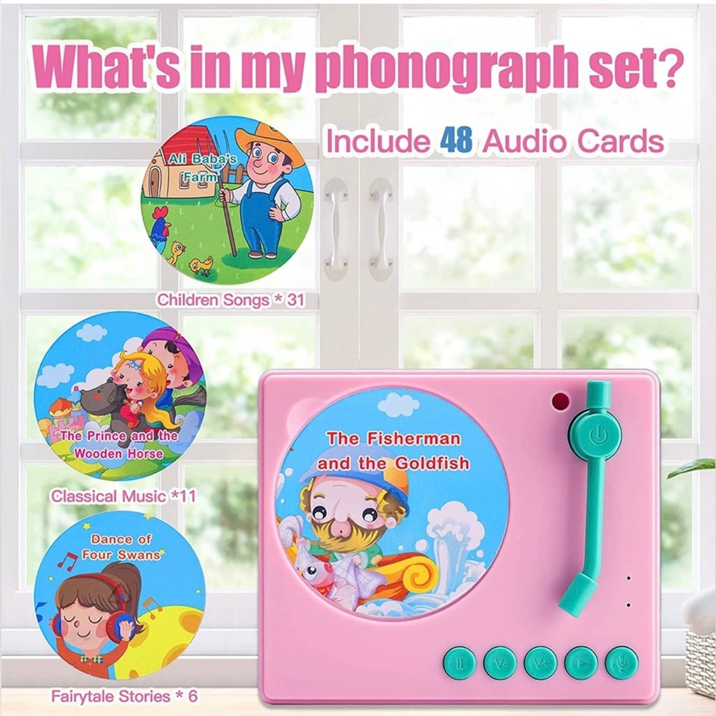 YLL Music Toys Kids Baby Phonograph Gift,Classic Record Player Set (Pink)