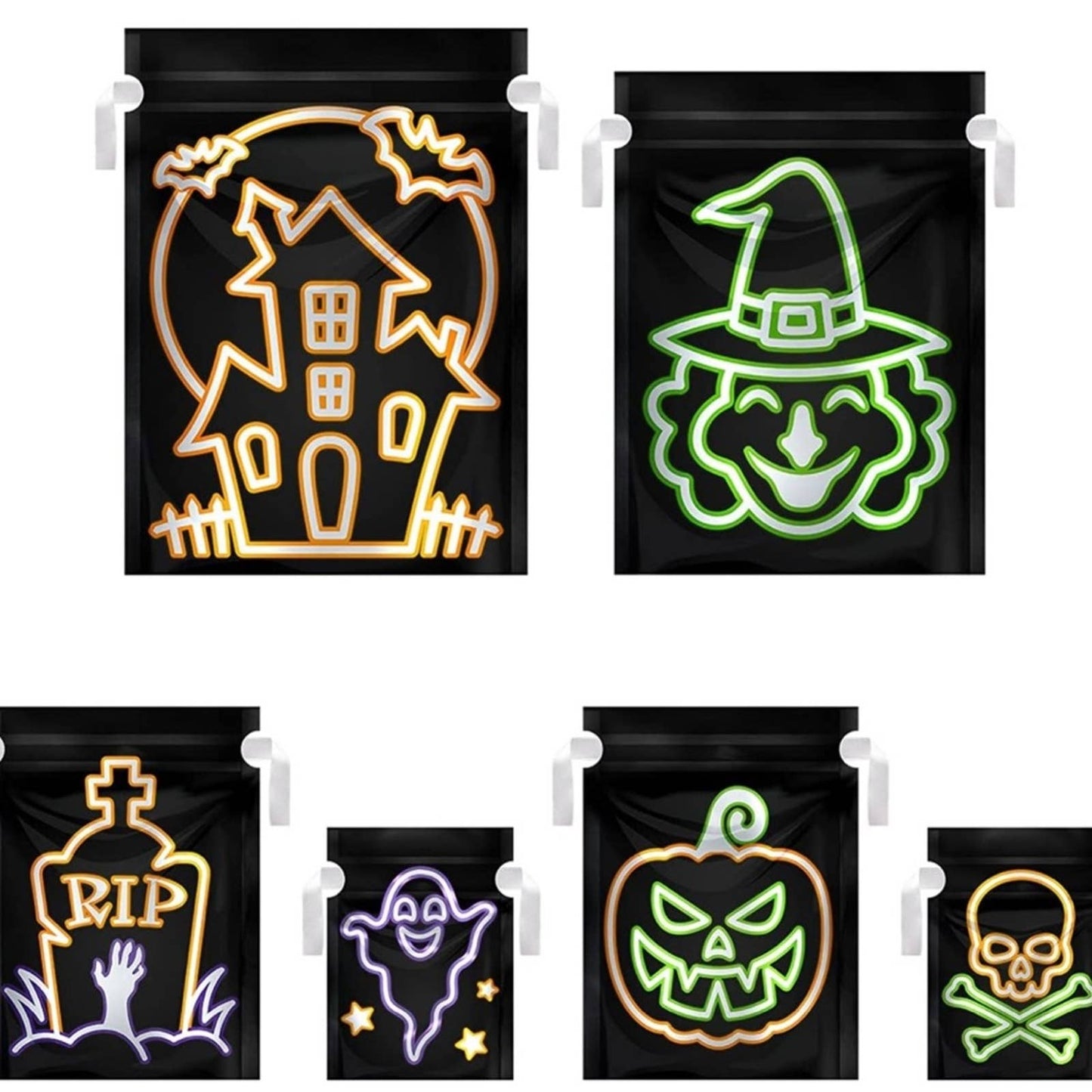 Unomor 30PCS Halloween Shining Treat Bags, Drawstring Halloween Candy Bags