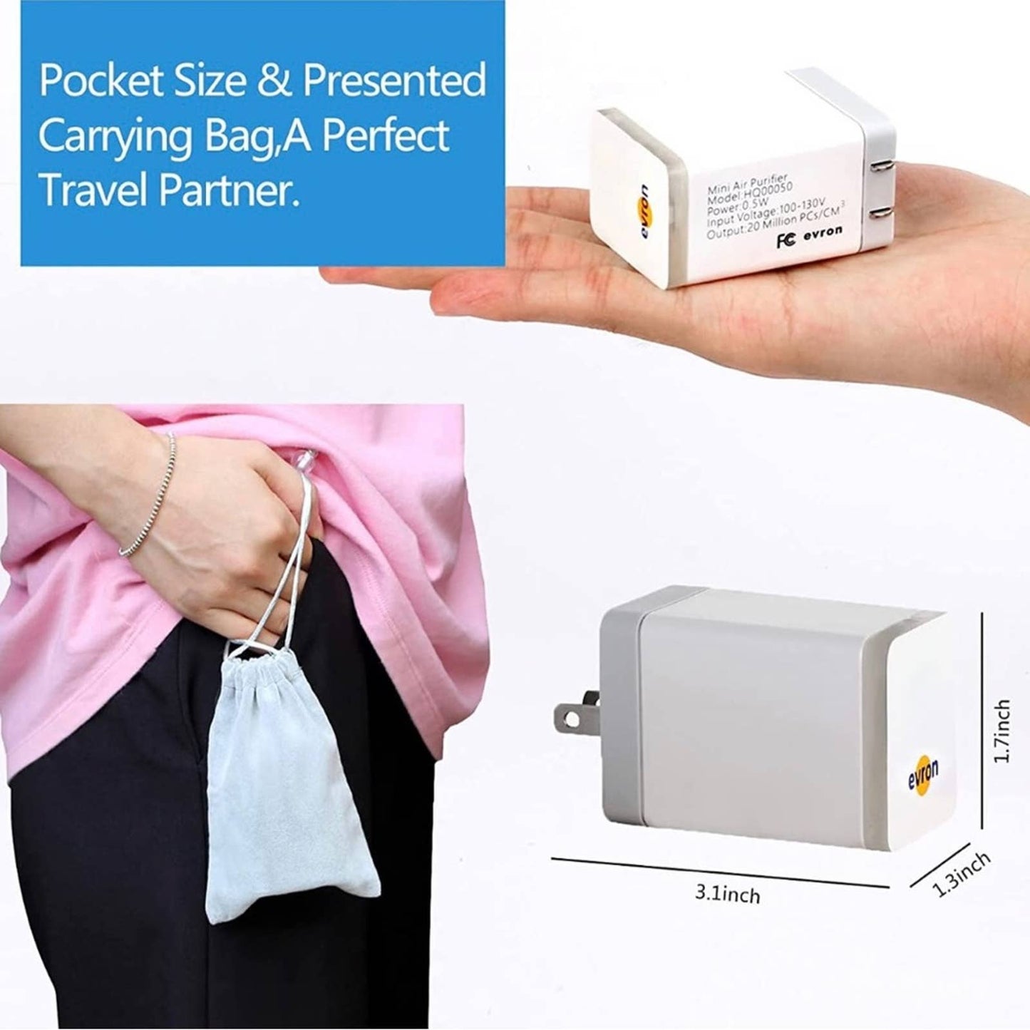 Evron Air Ionizers for Home,Negative Ion Plug In Filterless Folding Prongs