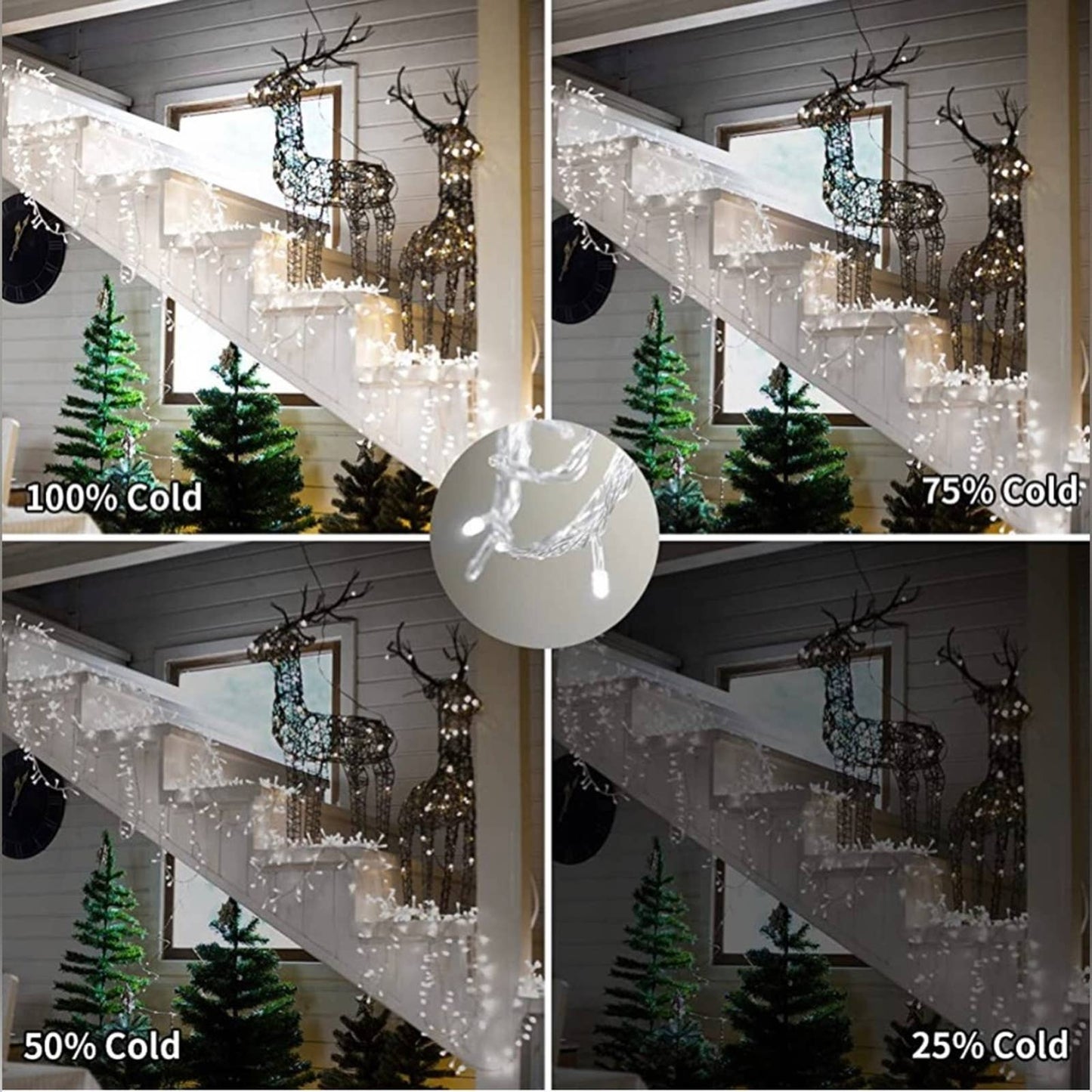 Christmas Icicle Lights Outdoor 37.41Ft 720 LED 144 Drops, Cold White