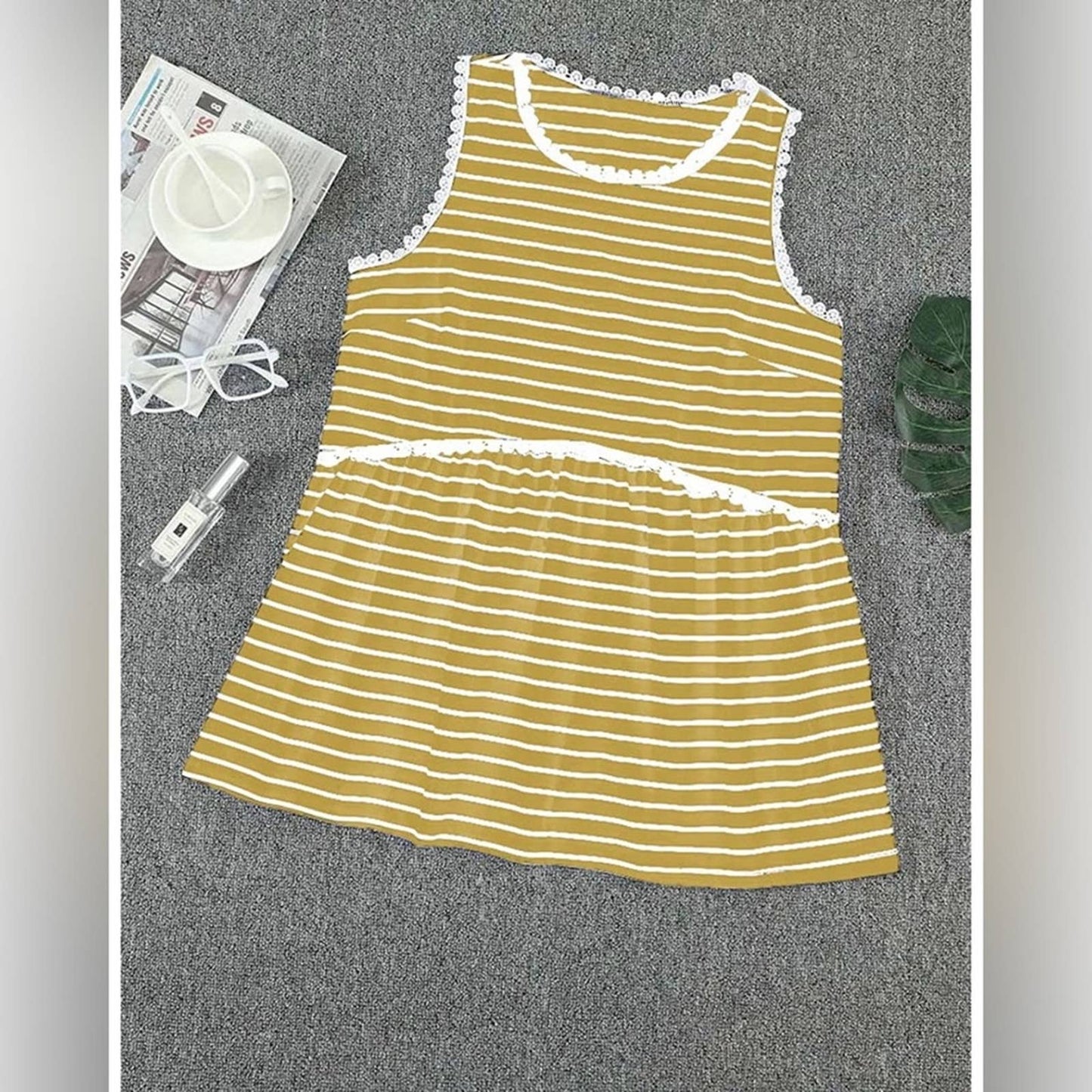 Women's Sleeveless Pleated Lace Front Patchwork Tank Top Pullover Skirt Summer
