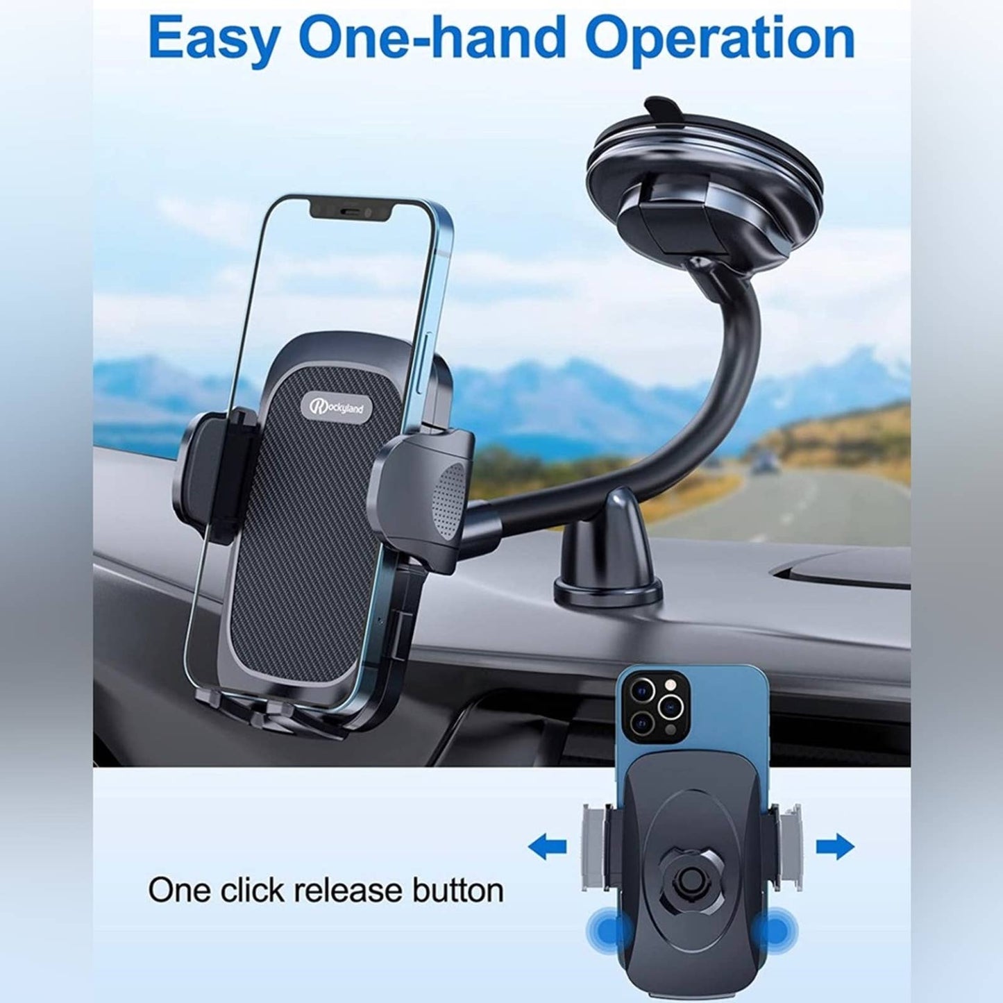 Rockyland Big Phones & Thick Case Friendly Dashboard Windshield Car Phone Holder