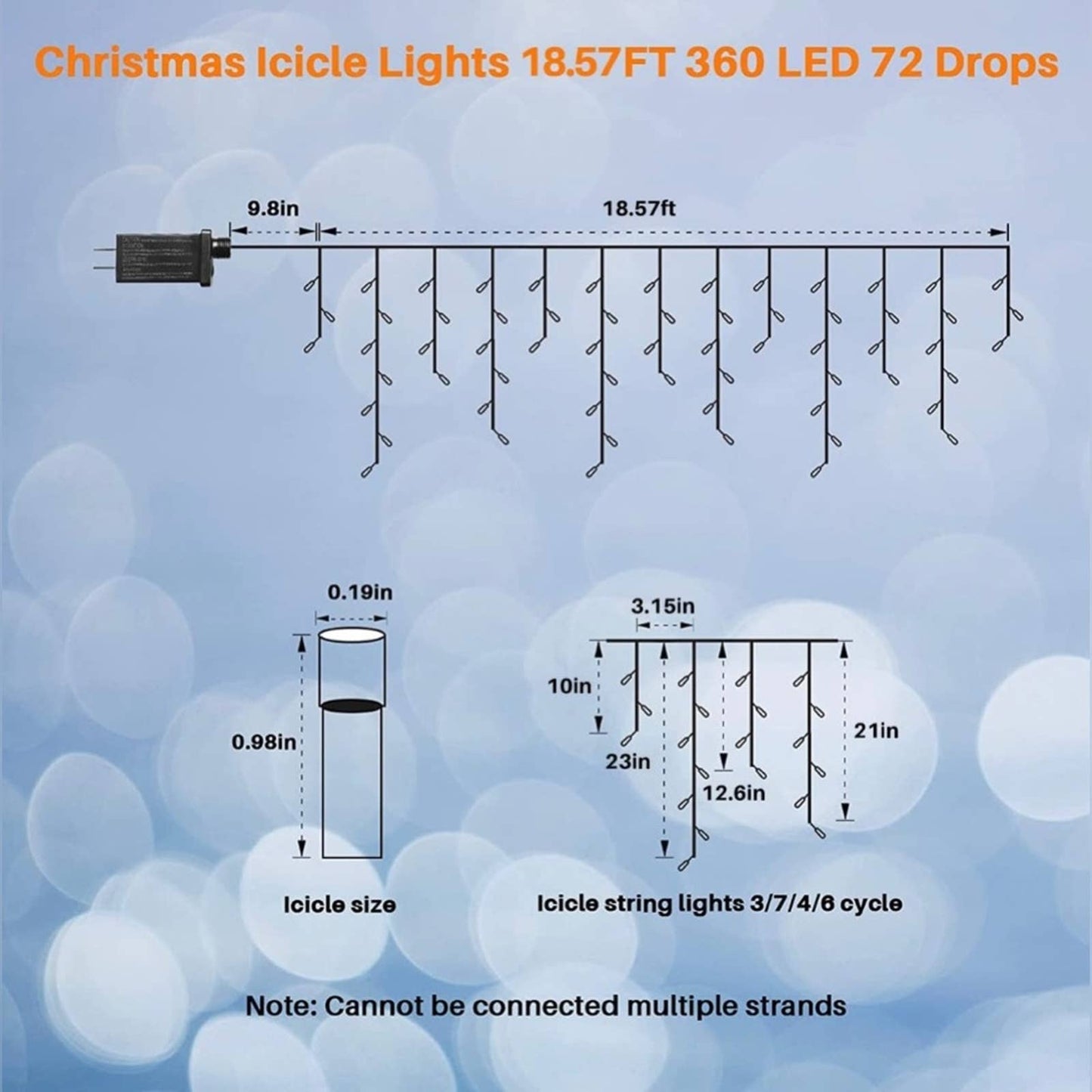 Icicle Christmas Lights Outdoor 18.57FT 360 LED