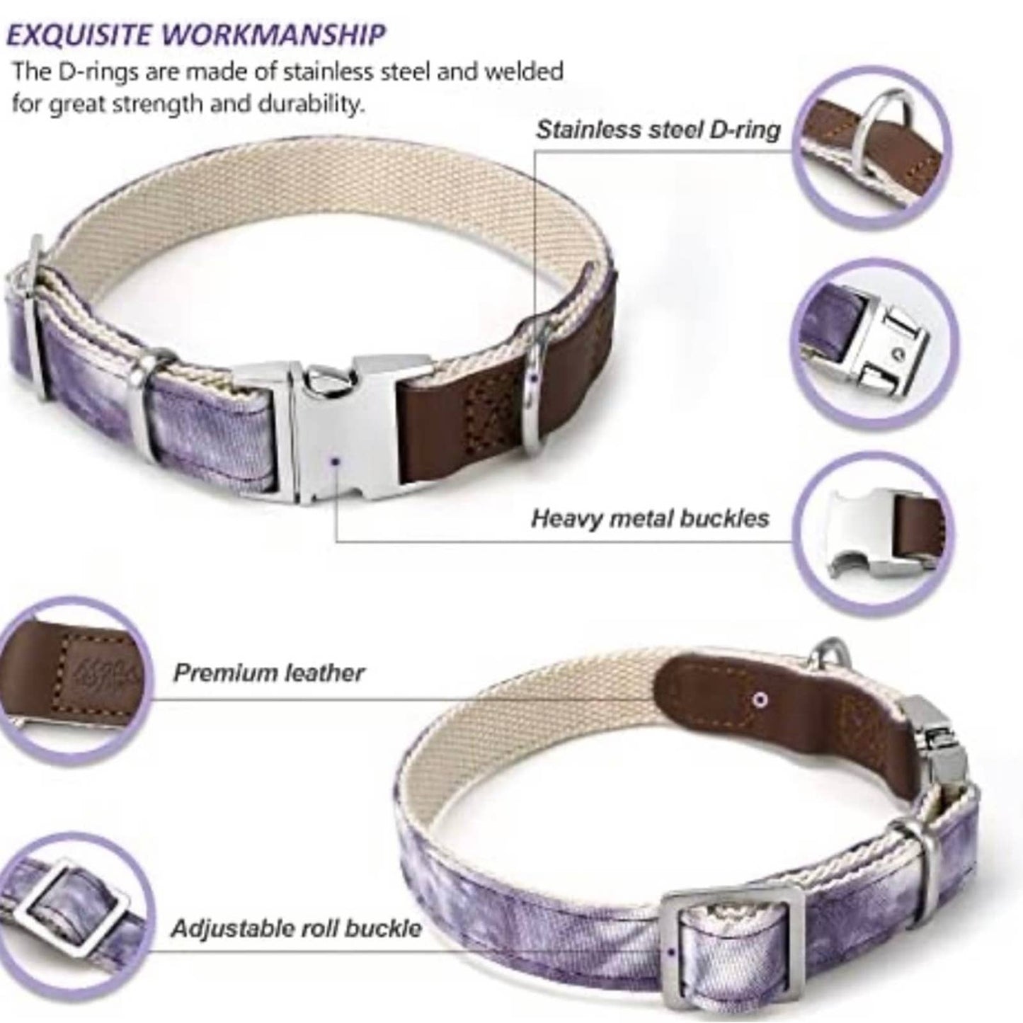 MOBA Pet Dog Collar Metal Buckle Adjustable Dog Collar Size Small Purple