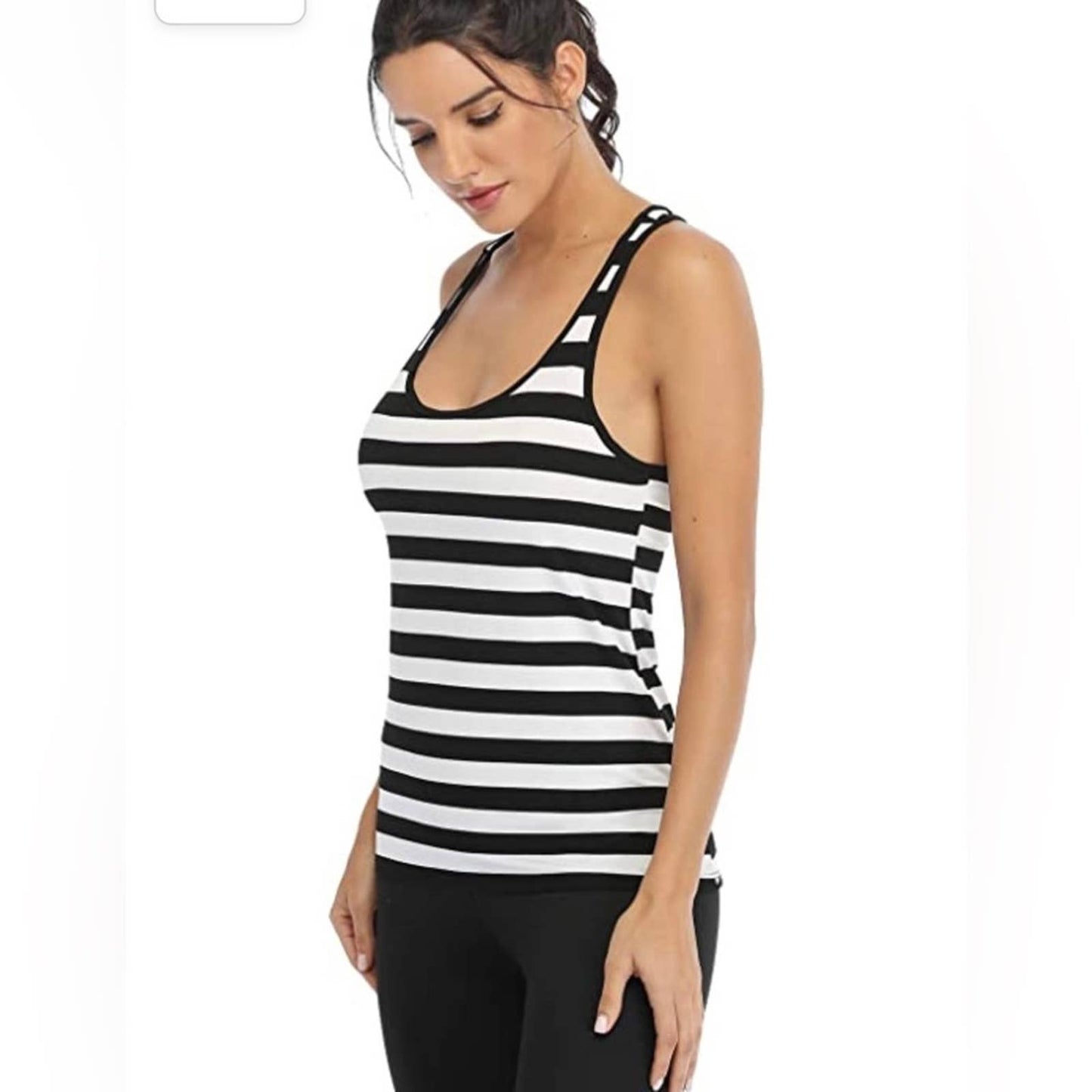 Workout Athletic Tank Tops for Women Pack, Black/White Striped, Small