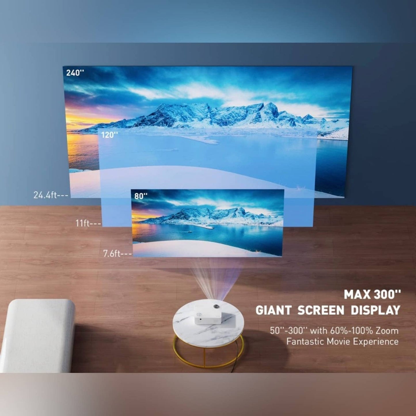 Projector with WiFi, Mini Projector WiFi Native 1080P, Max 300'' Screen