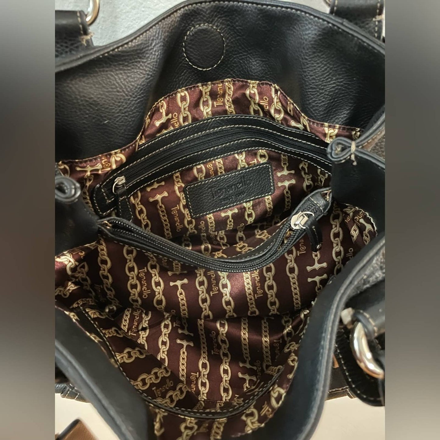 Tignanello Black Leather Hand Bag