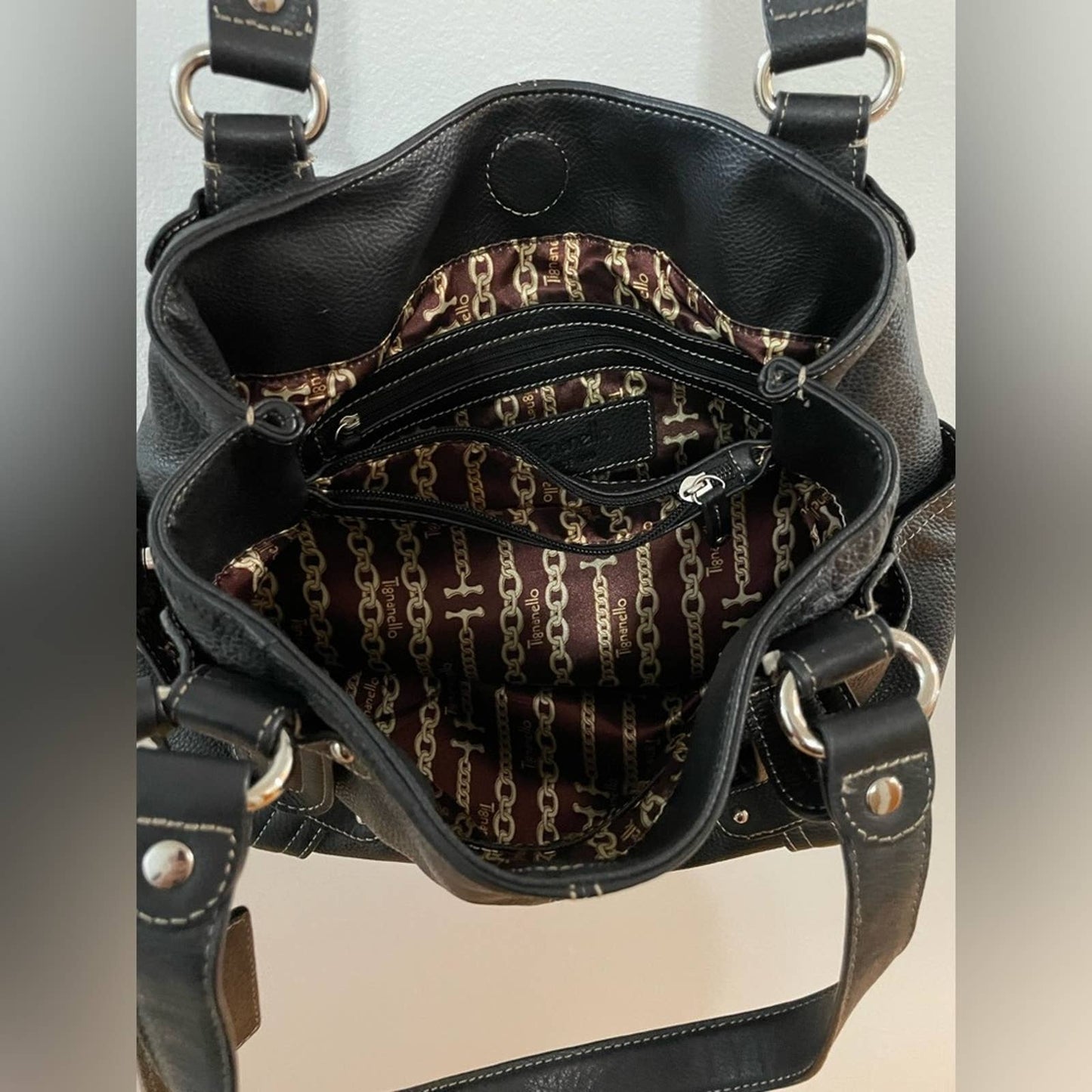 Tignanello Black Leather Hand Bag