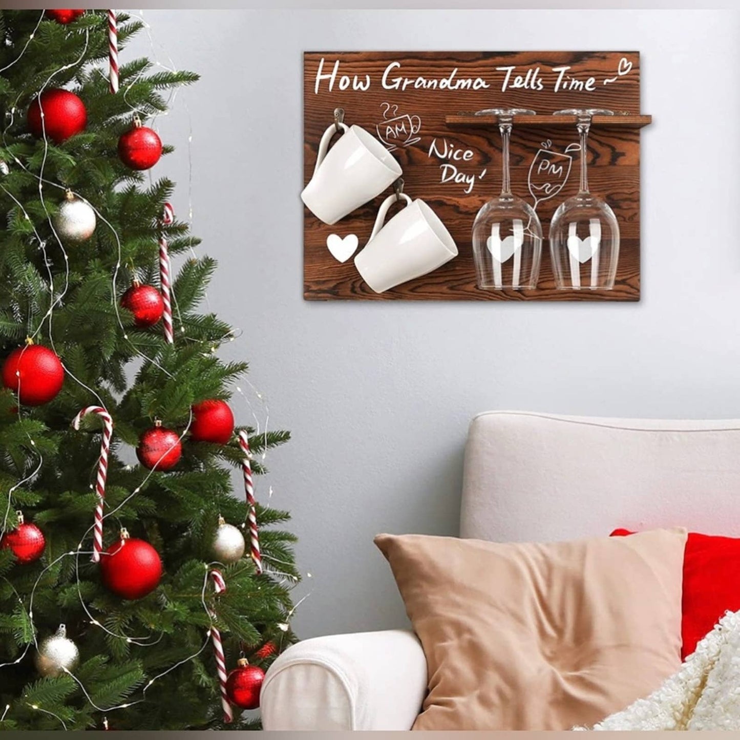 Funistree Gifts for Grandma from Grandkids, Mug Rack Wine Glass Holder