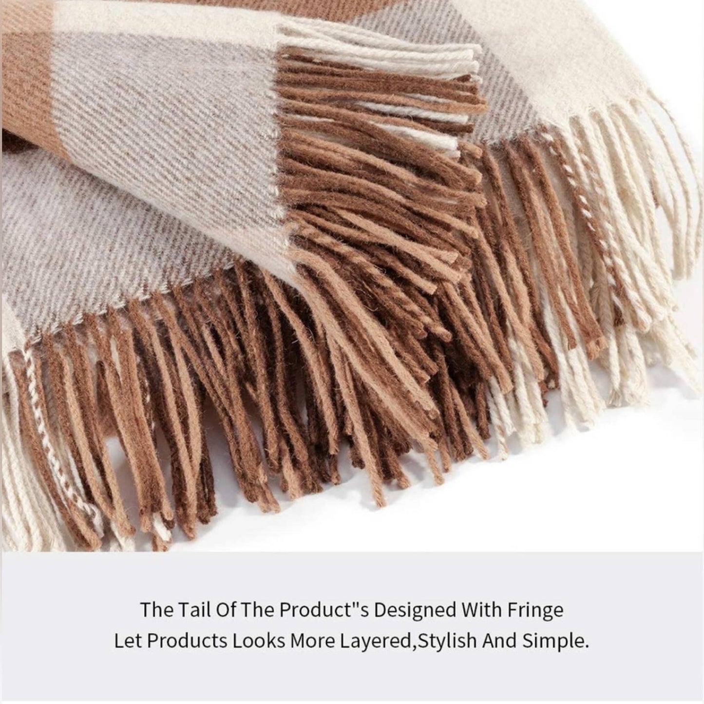 Farridoro Wool Fringe Throw Blanket 51inches with 67inches Decorative All Season