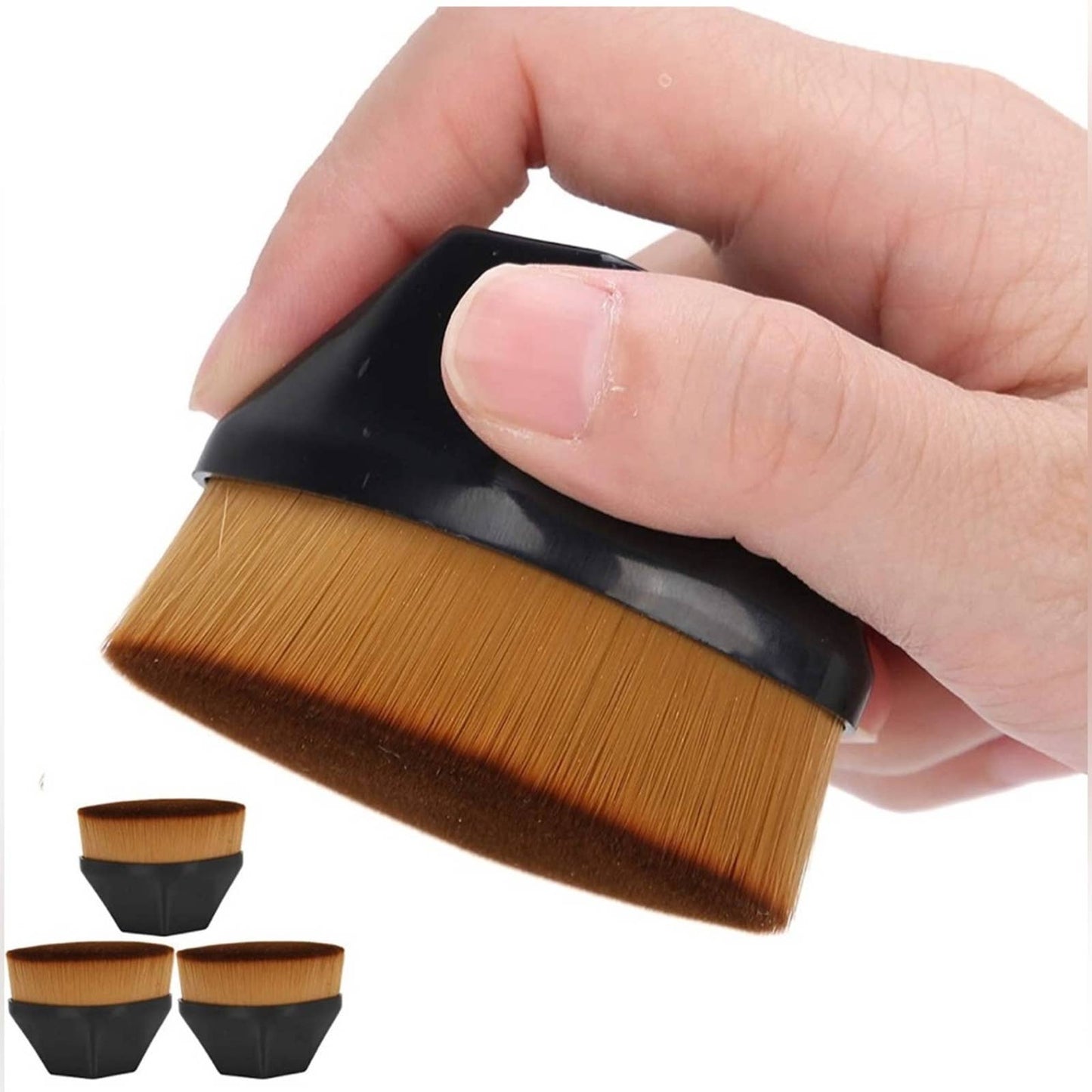 3pcs 3D 6 Sided Petal Shaped Foundation Brushes, Foundation or Blush, Black