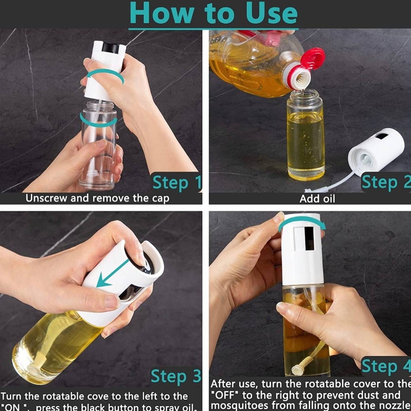 SweeHo Oil Sprayer for Cooking, Food-Grade Olive Oil Sprayer Mister 120ml