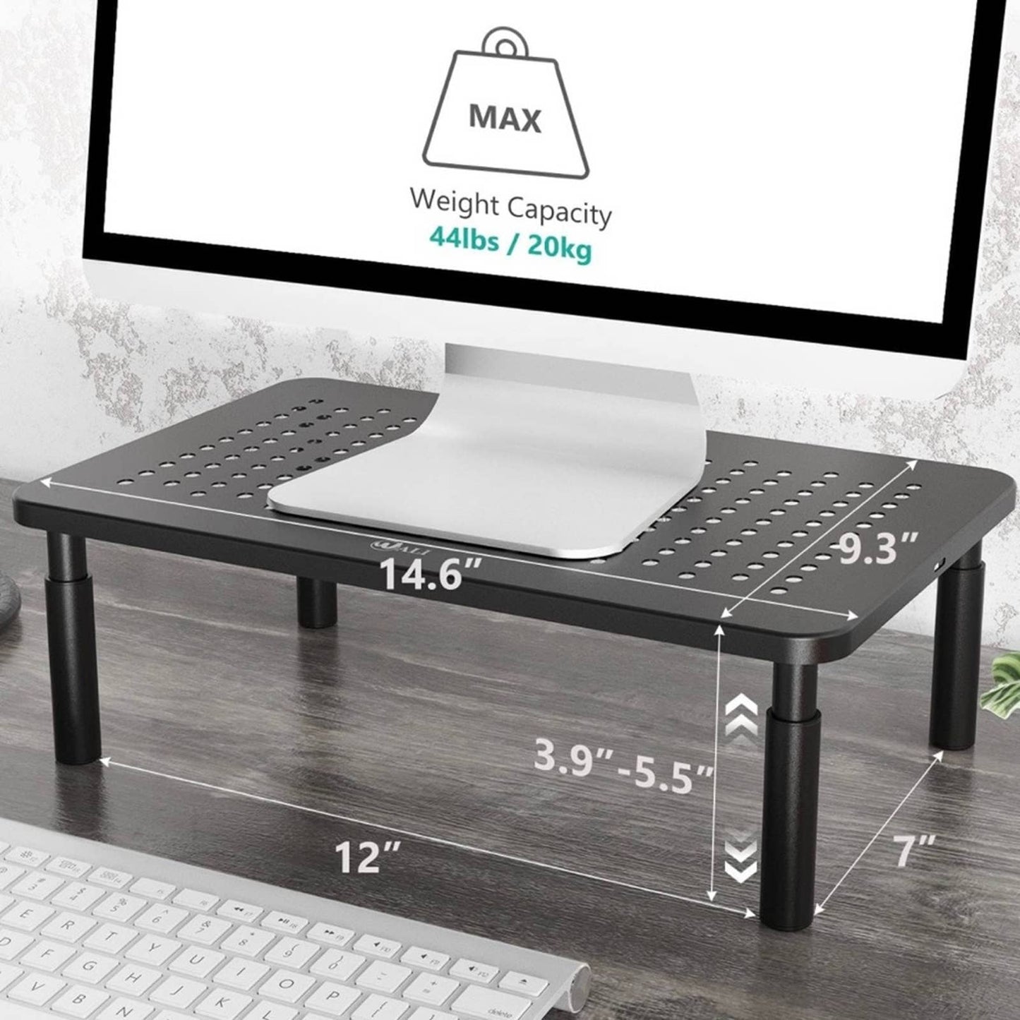 WALI Monitor Stand Riser, Adjustable Laptop Stand Riser Holder, 1 Pack, Black
