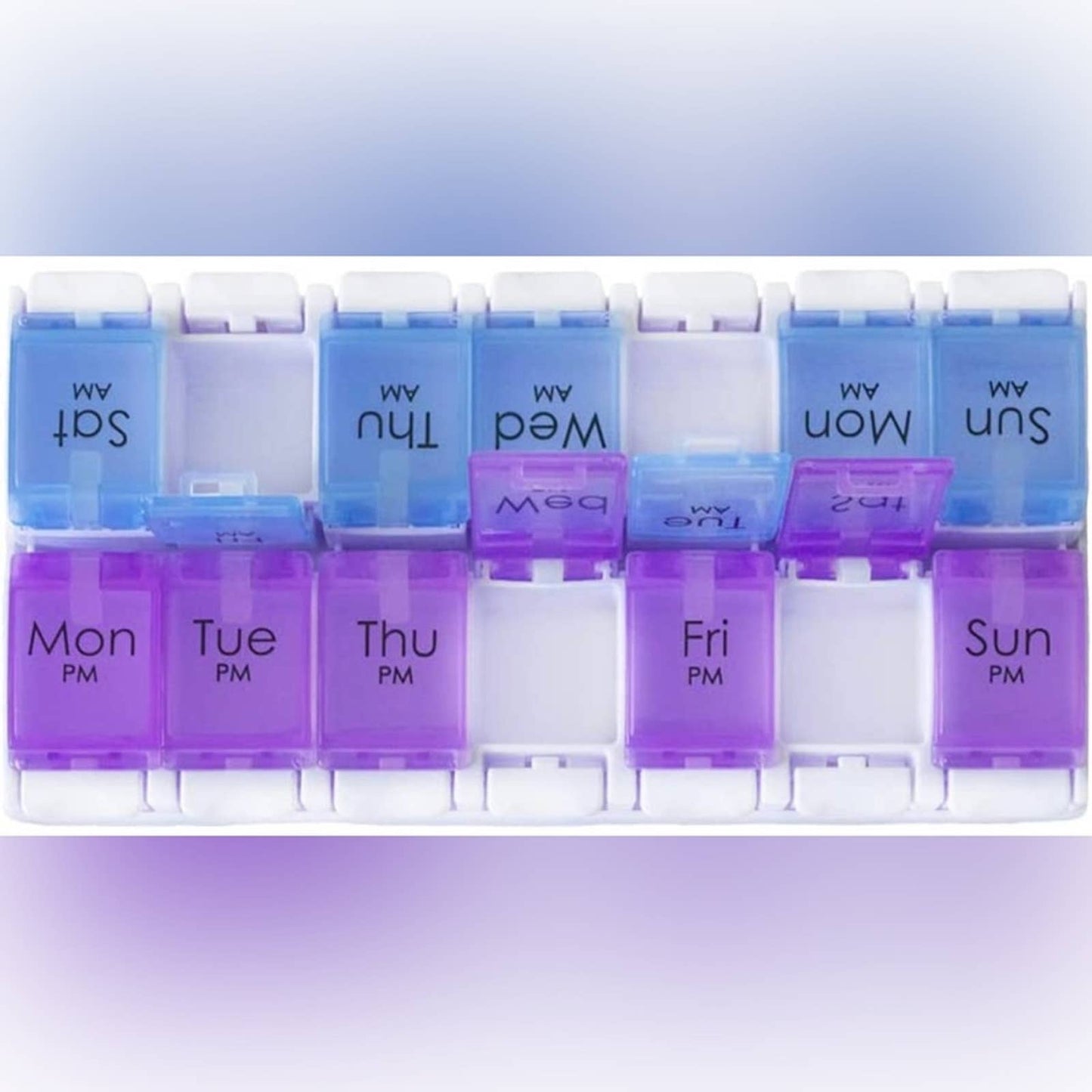 Daily Vitamin Box AM PM Pill Case Organizer Weekly Pop Up 7 Day (5.Purple/Blue)