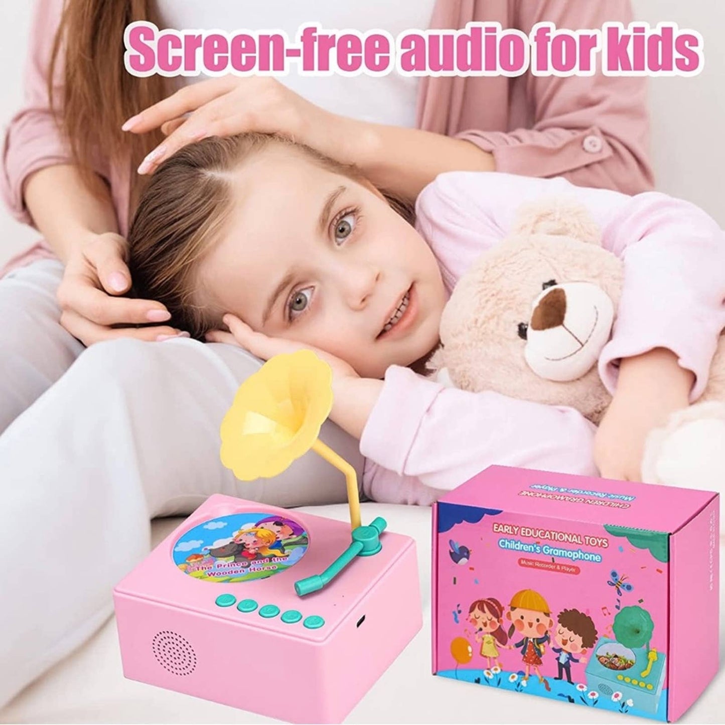 YLL Music Toys Kids Baby Phonograph Gift,Classic Record Player Set (Pink)