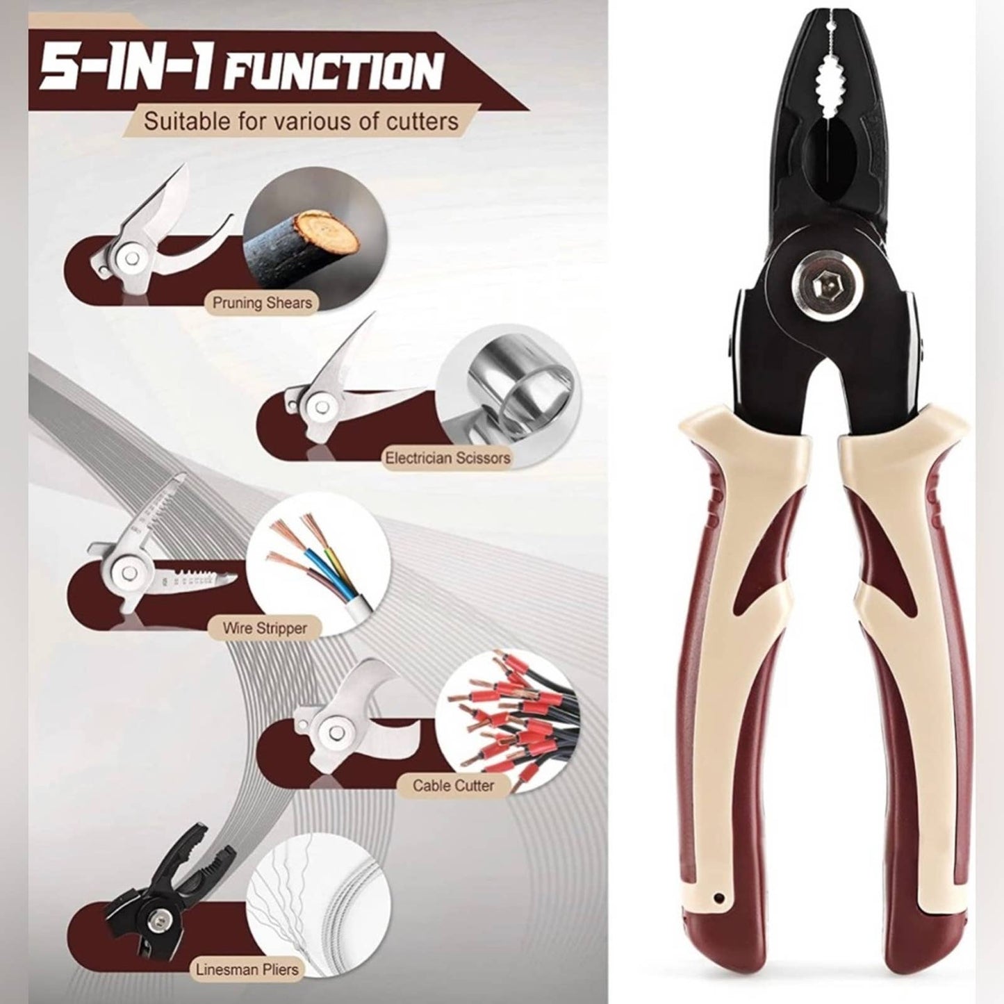 5-Piece Pliers Cutters Hand Tools Sets – Stripping 10-22 AWG Wire Stripper