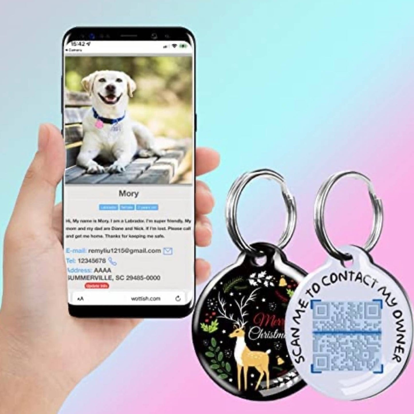 Merry Christmas Design Dog ID Tag, QR Dog Tags Modern Engraved for pets - Black