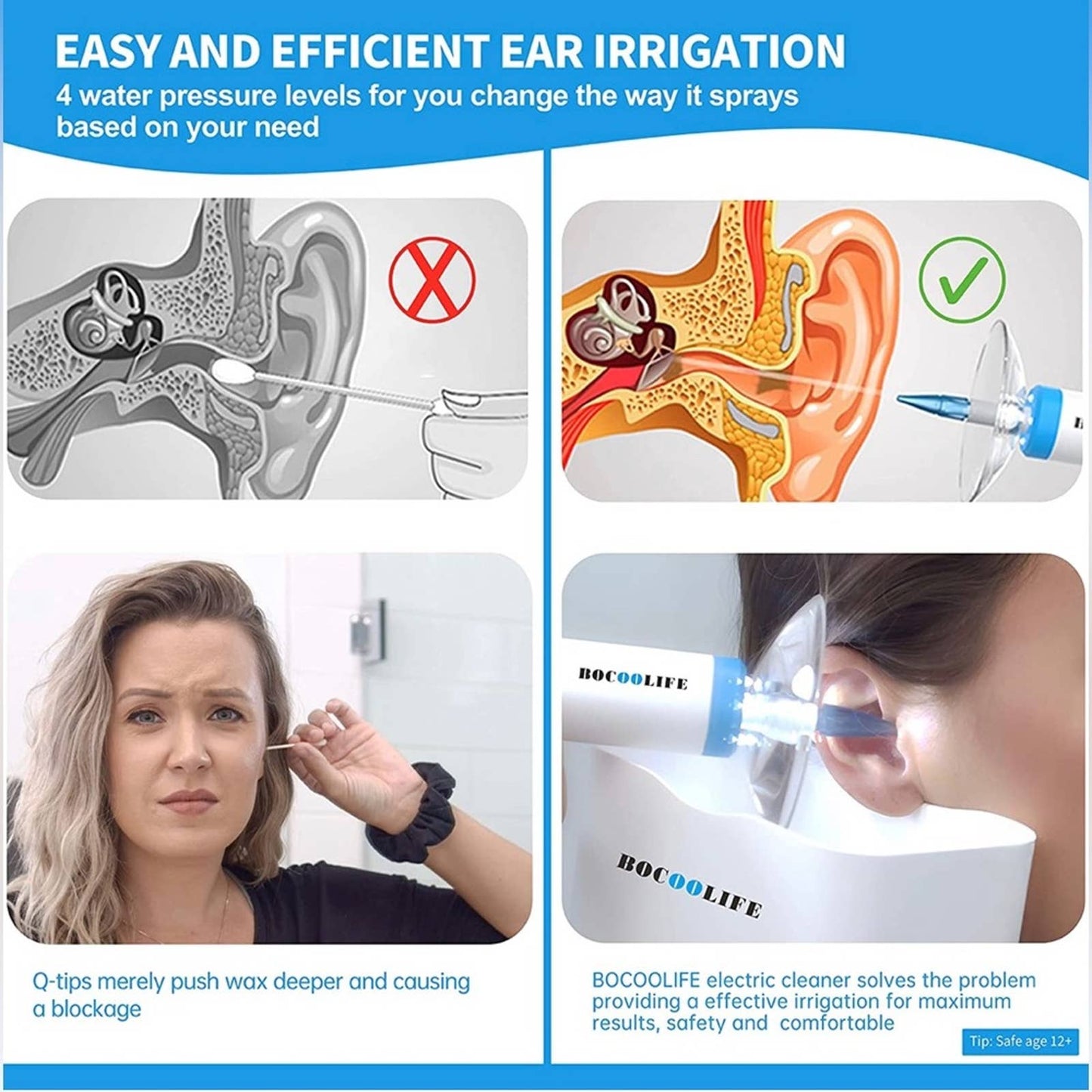 BOCOOLIFE Electric Ear Wax Removal Ear Irrigation Water Cleaner Kit