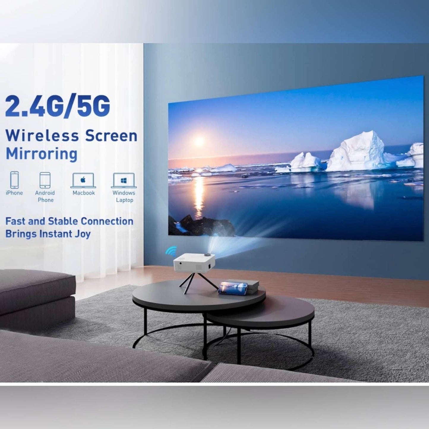 Projector with WiFi, Mini Projector WiFi Native 1080P, Max 300'' Screen