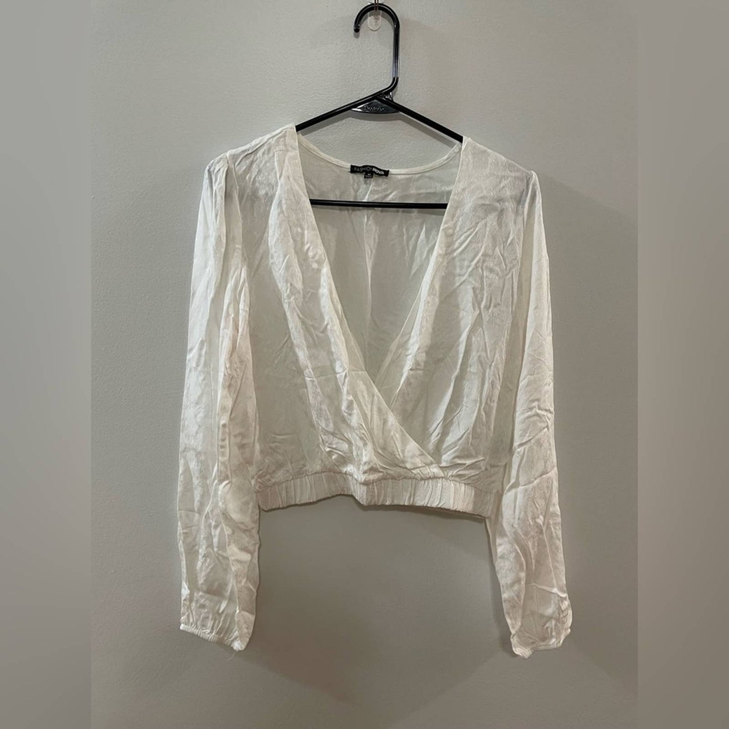 MD White Fashion Nova Cropped Long Sleeve Shirt