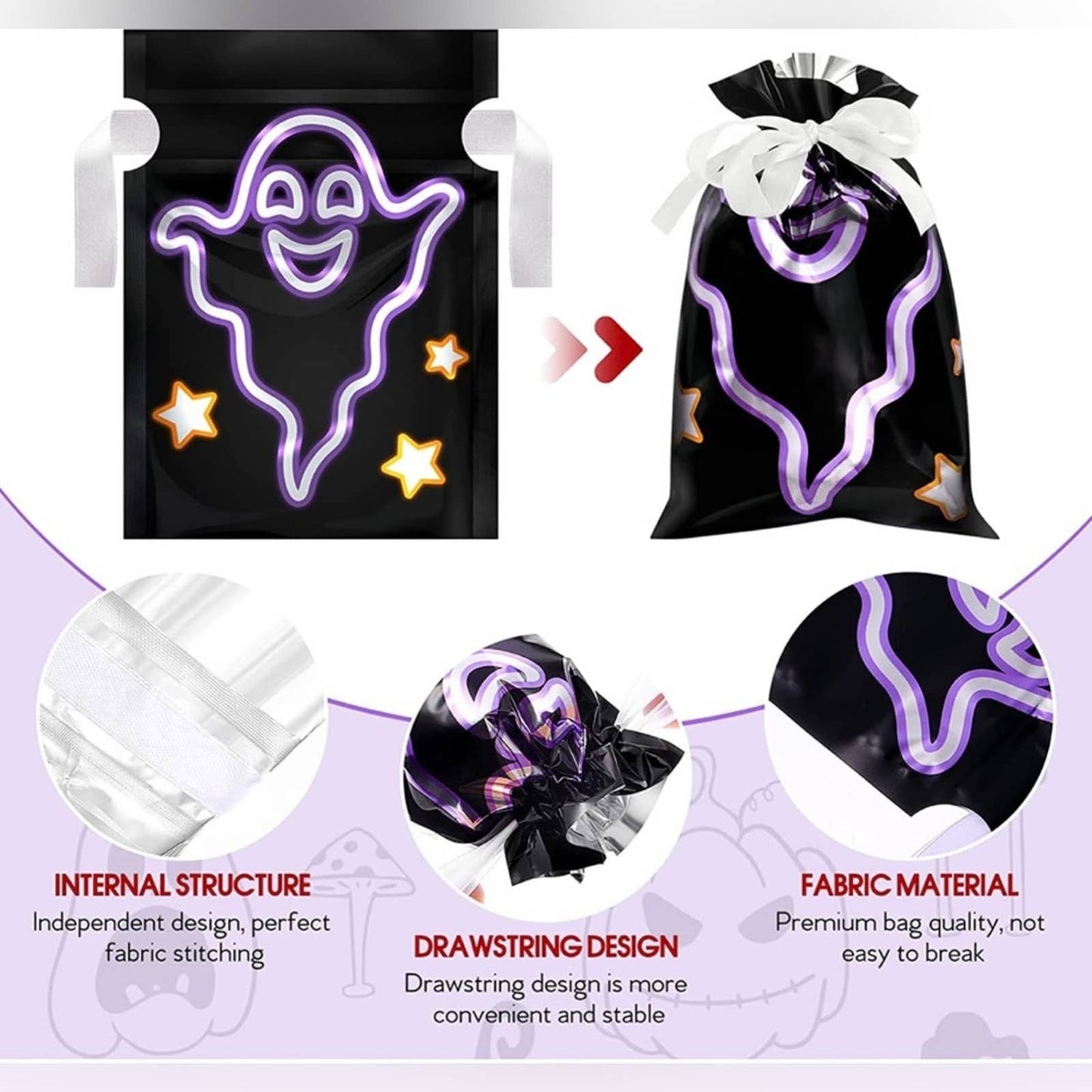 Unomor 30PCS Halloween Shining Treat Bags, Drawstring Halloween Candy Bags