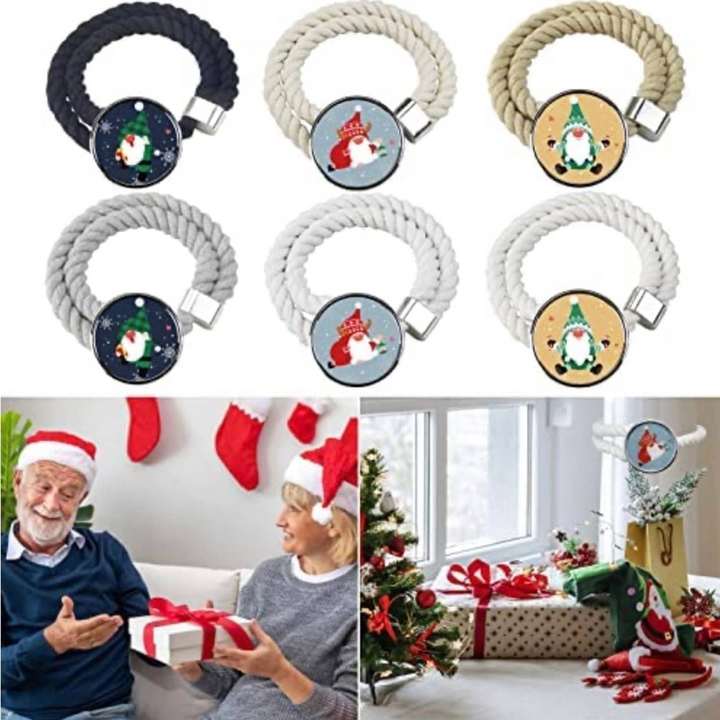Porlau Christmas Curtain Tieback Cotton Rope Curtain Tie Backs, Navy