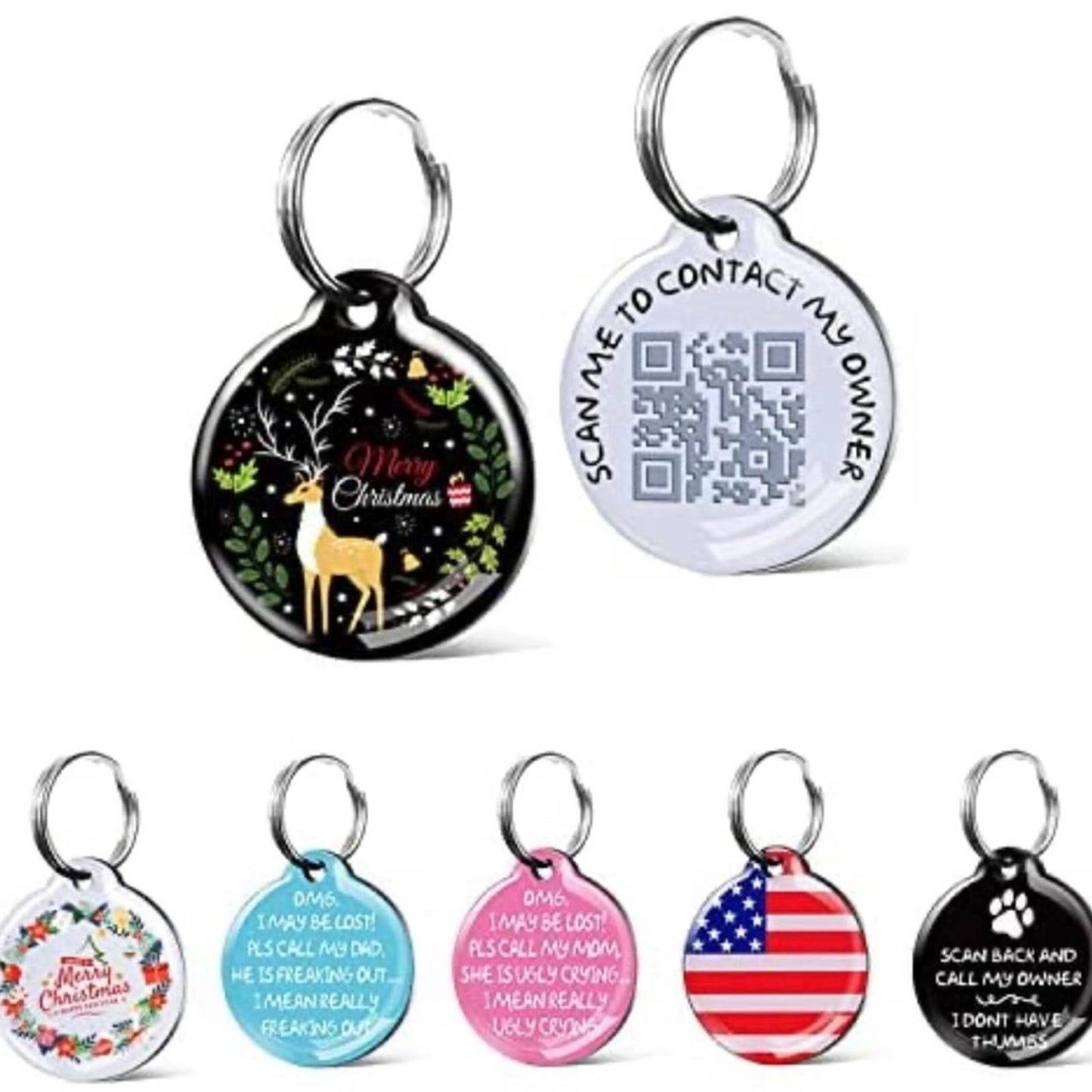 Merry Christmas Design Dog ID Tag, QR Dog Tags Modern Engraved for pets - Black