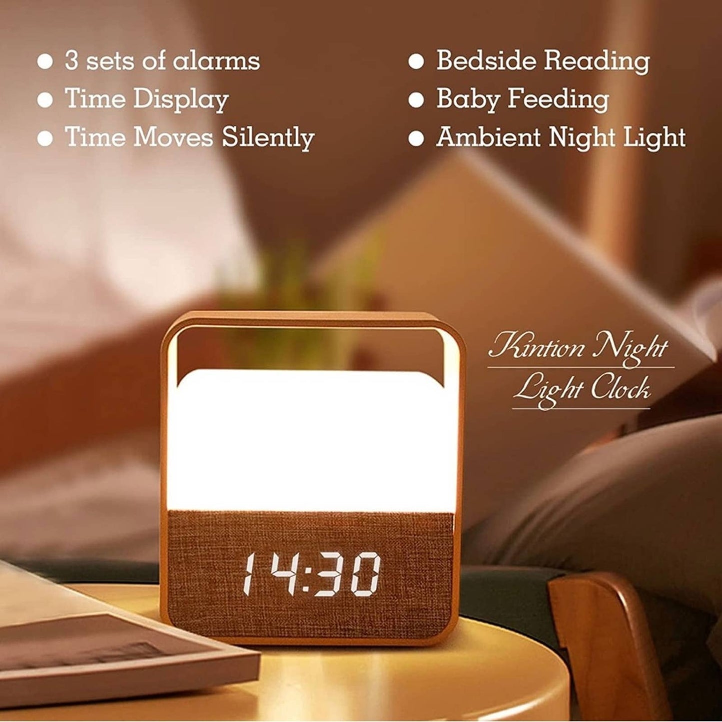 Kintion Alarm Clock Night Light for Childrens/Teenager, Portable Night Light