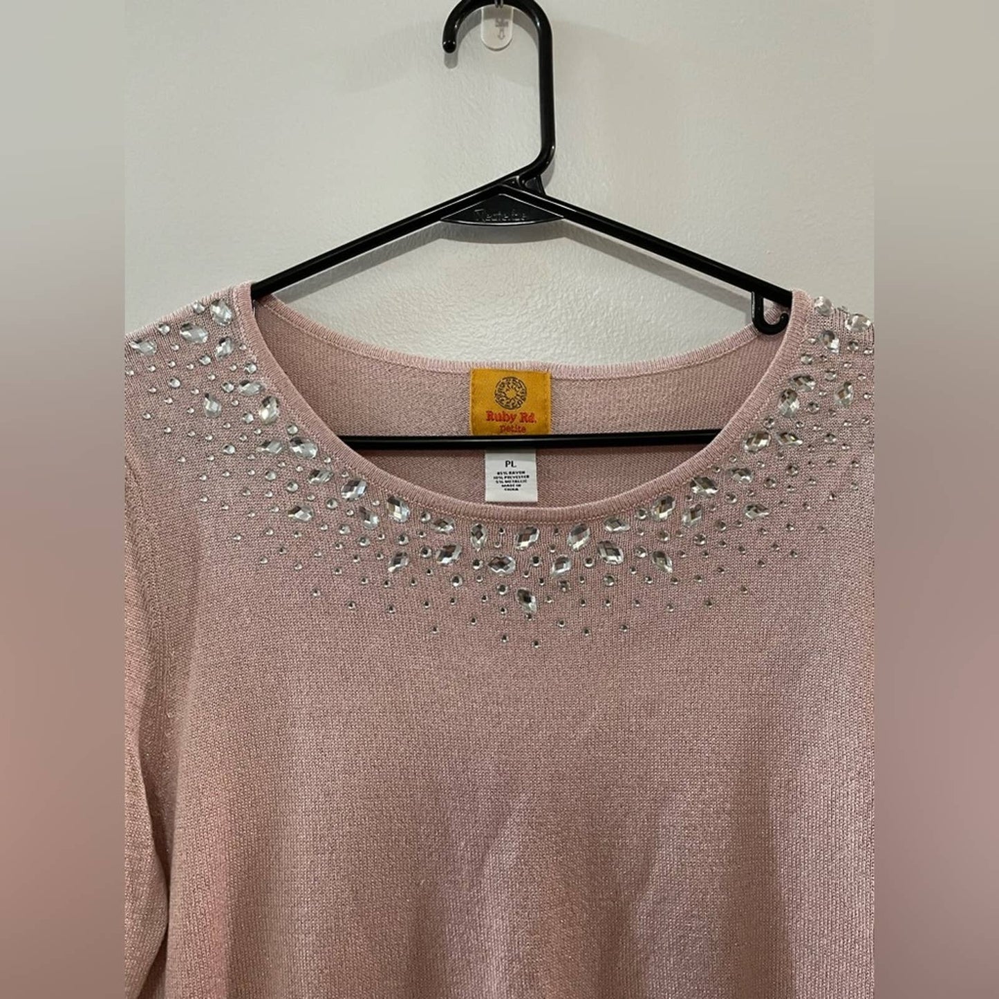 Petite LG Ruby Rd Crystal Shimmer Pink Sweater