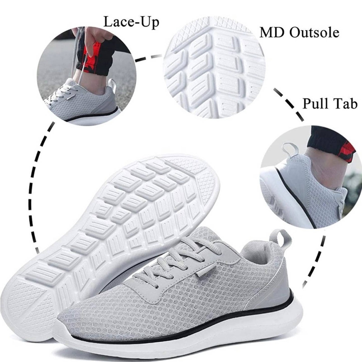 Men's Breathable Mesh Tennis Shoes Comfortable Gym Sneakers Light Grey Size 7.5