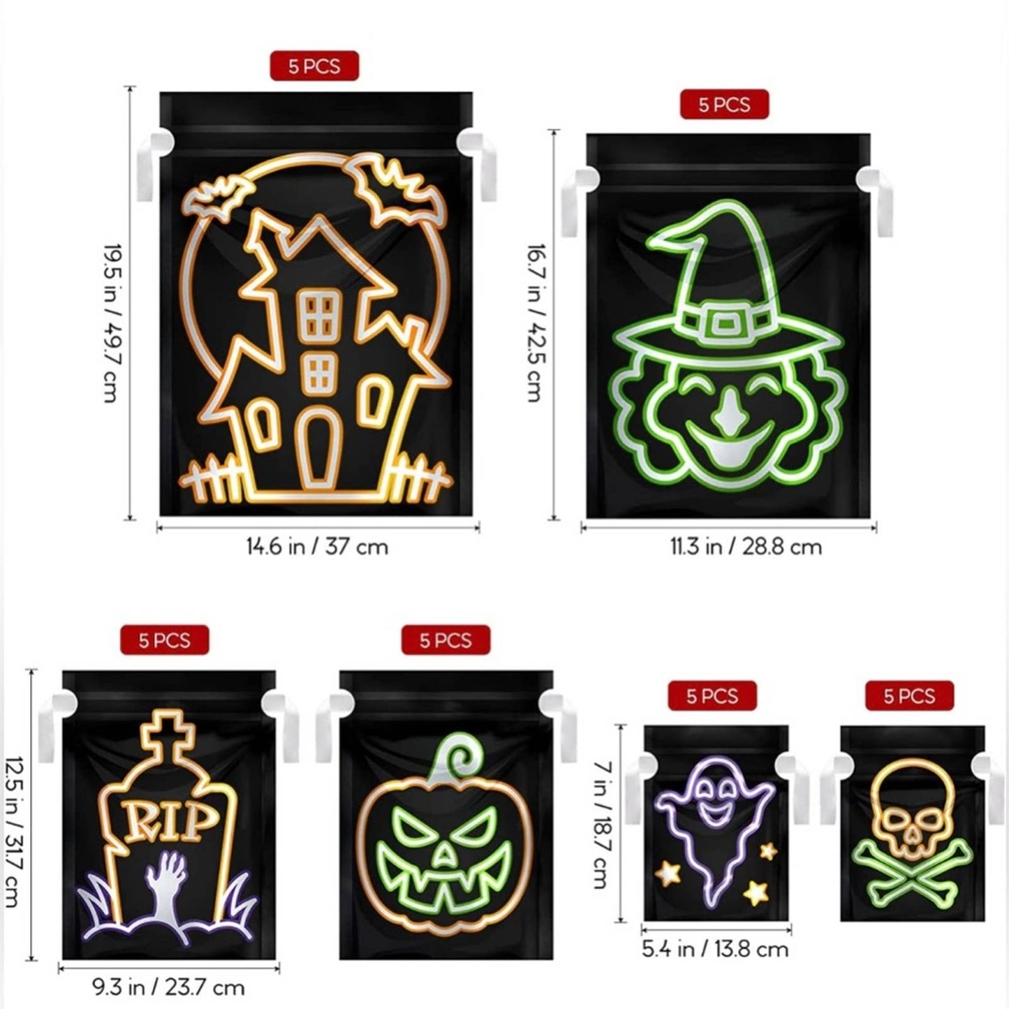 Unomor 30PCS Halloween Shining Treat Bags, Drawstring Halloween Candy Bags