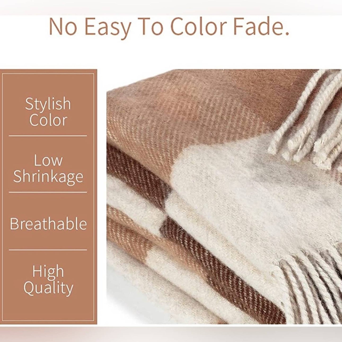 Farridoro Wool Fringe Throw Blanket 51inches with 67inches Decorative All Season
