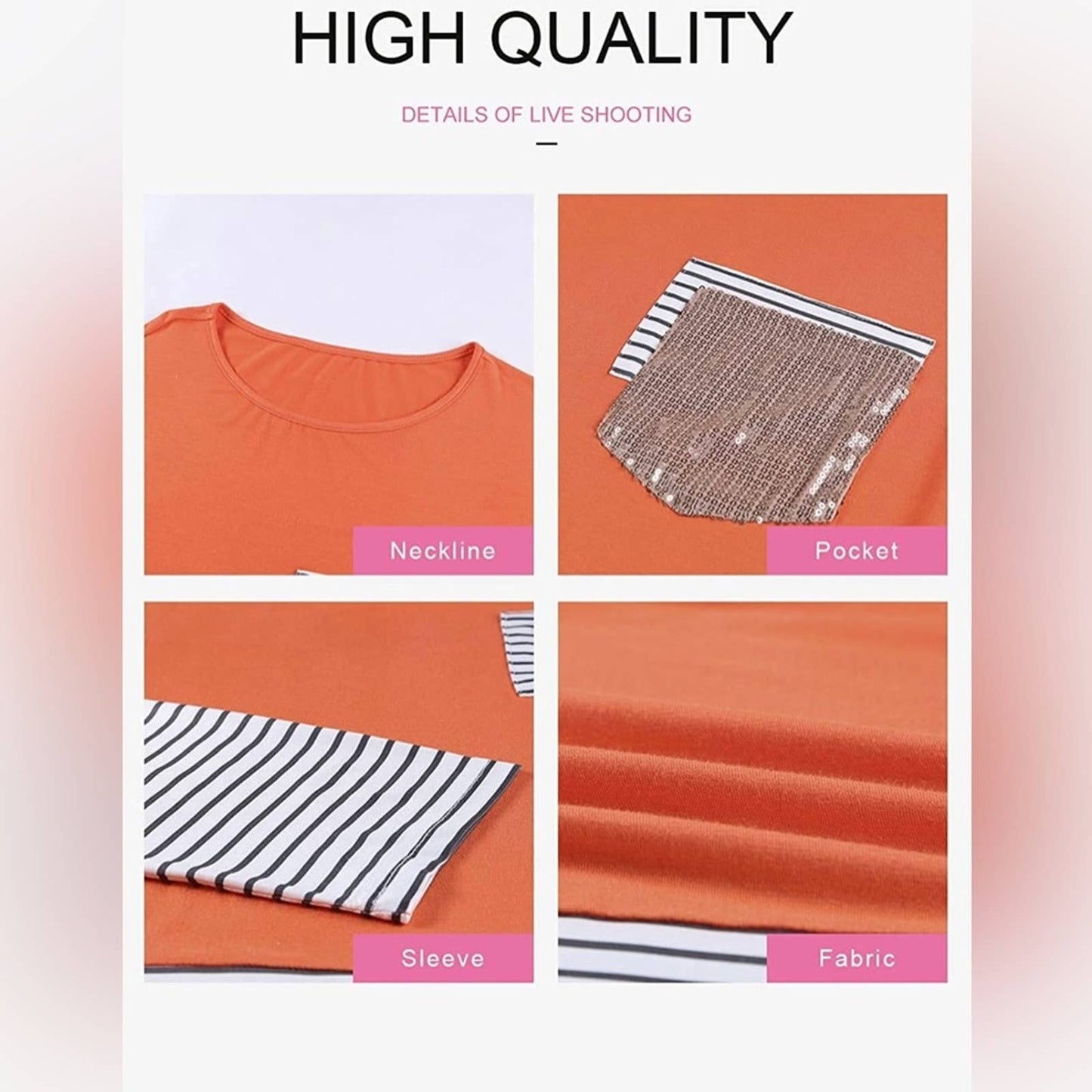 Women's Fashion Printed Orange Block Long Sleeve Tops Patch Pocket Tunic Shirt L