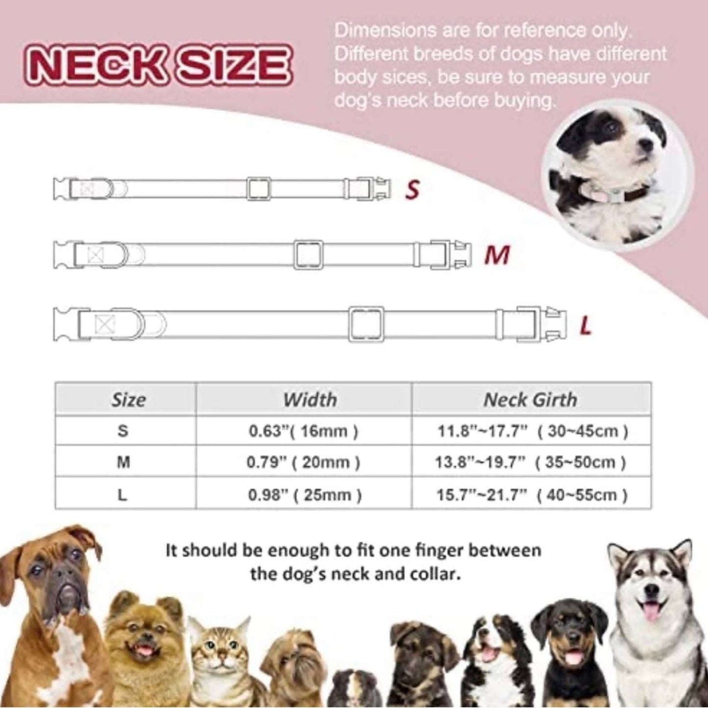 MOBA Pet Dog Collar Durable Metal Buckle for Medium Pink