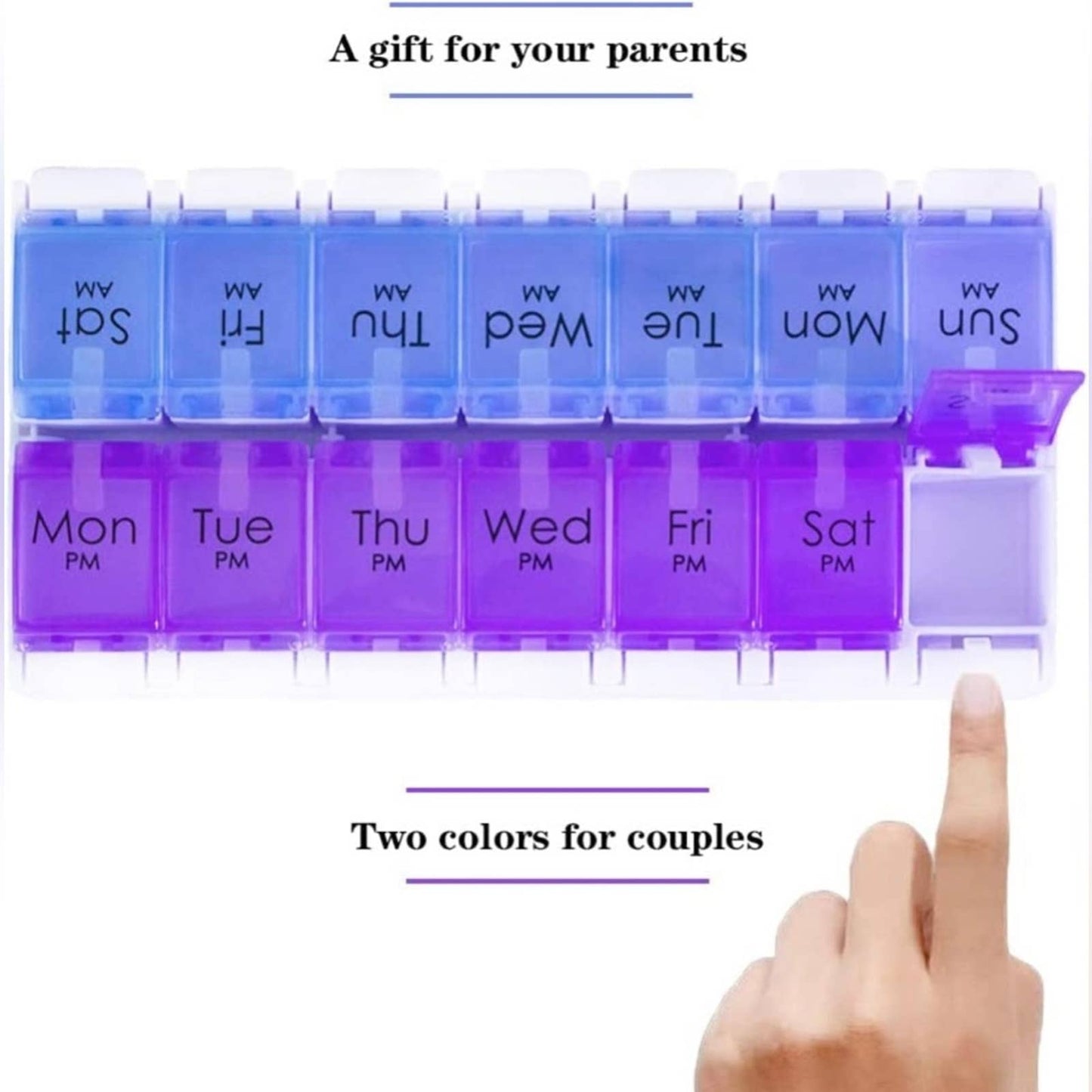 Daily Vitamin Box AM PM Pill Case Organizer Weekly Pop Up 7 Day (5.Purple/Blue)