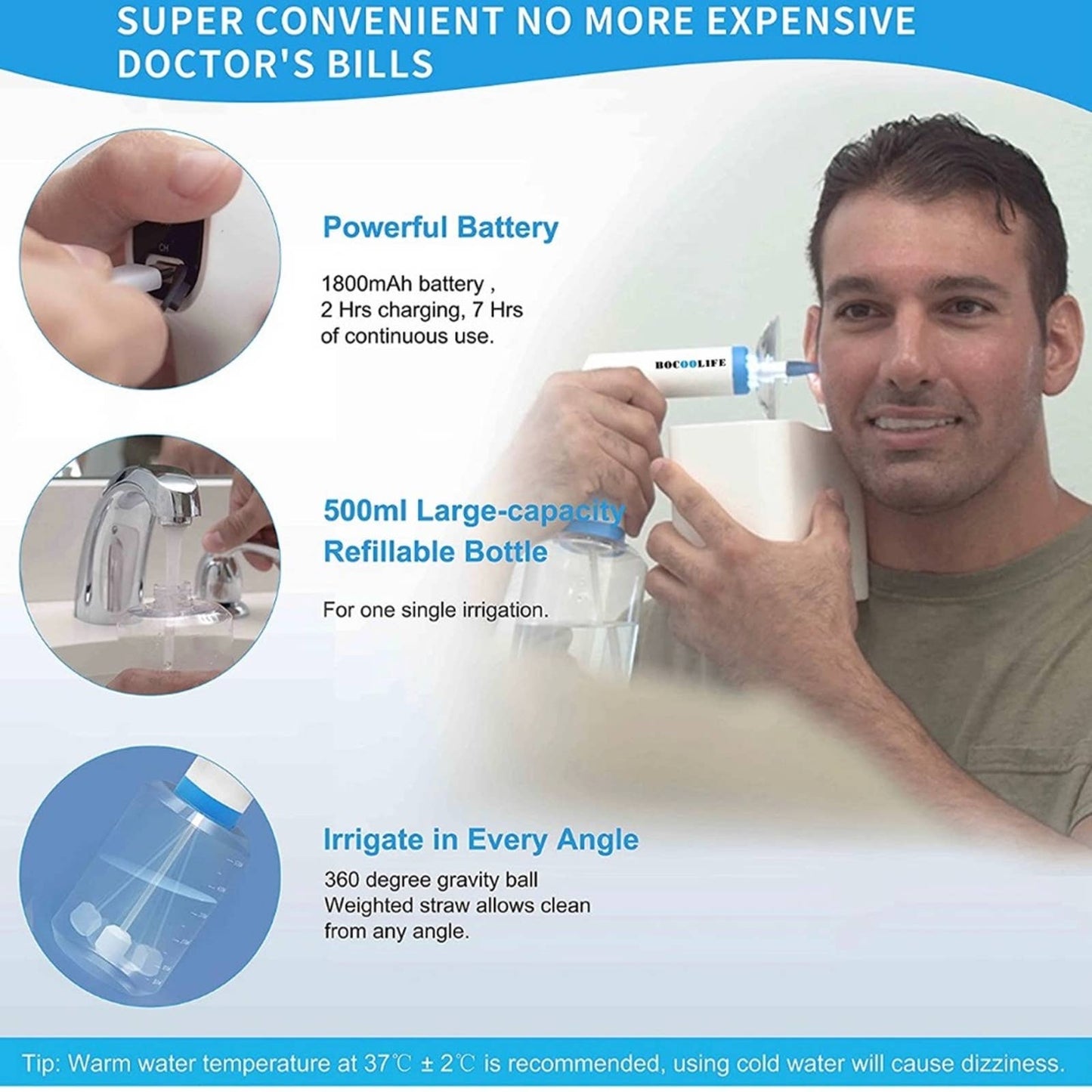 BOCOOLIFE Electric Ear Wax Removal Ear Irrigation Water Cleaner Kit