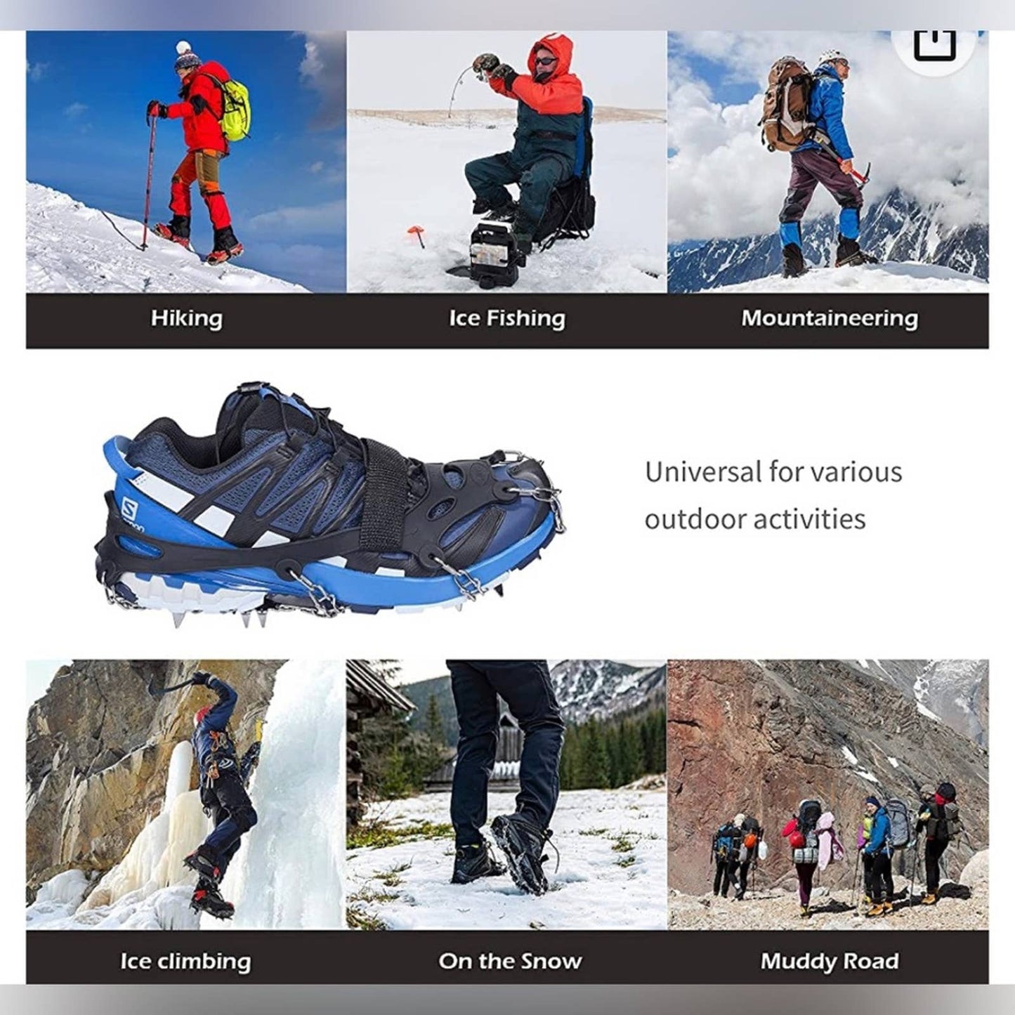 Mgotu Crampons Ice Cleats,Anti Slip Hiking Spikes for Boots, Ice Spikes MD