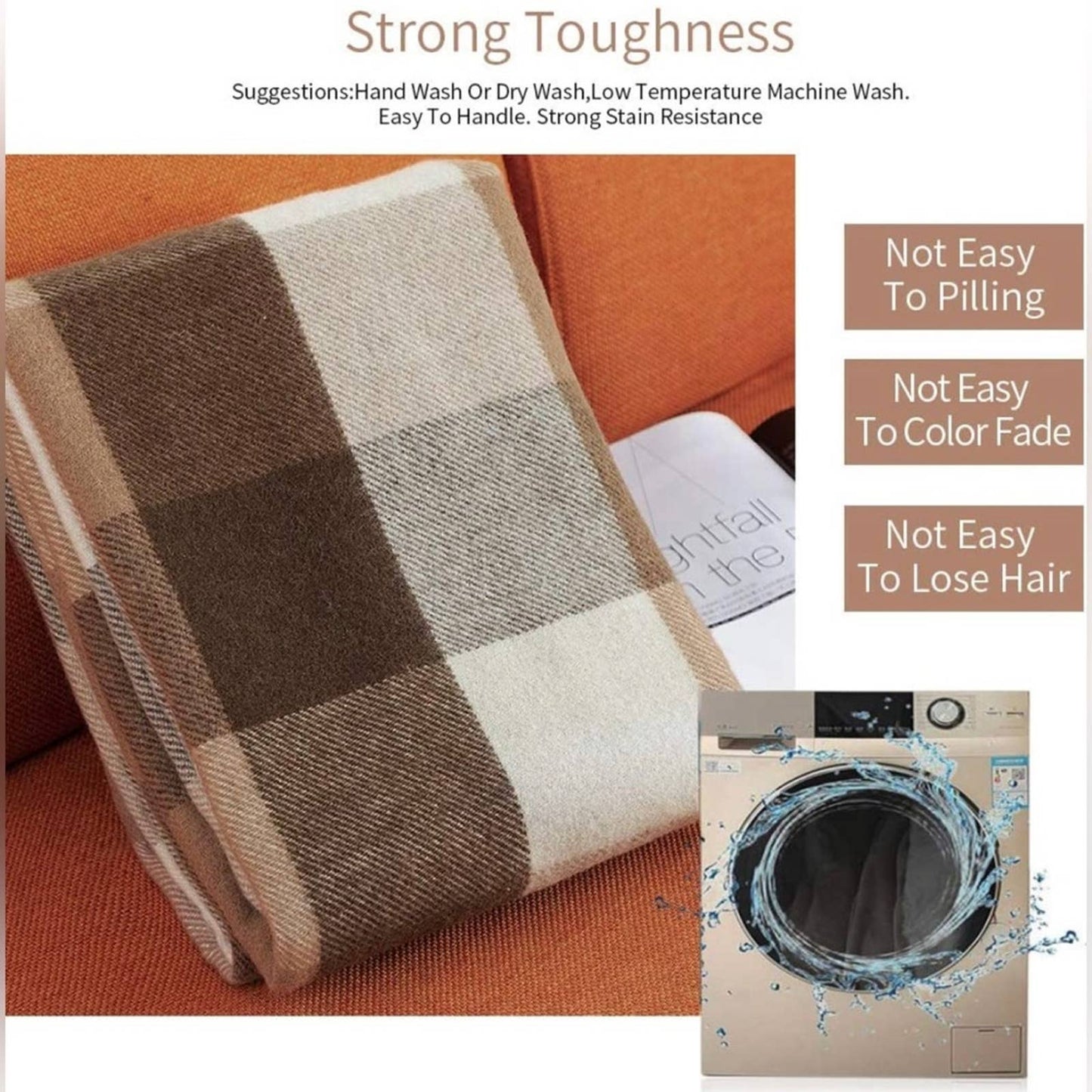 Farridoro Wool Fringe Throw Blanket 51inches with 67inches Decorative All Season