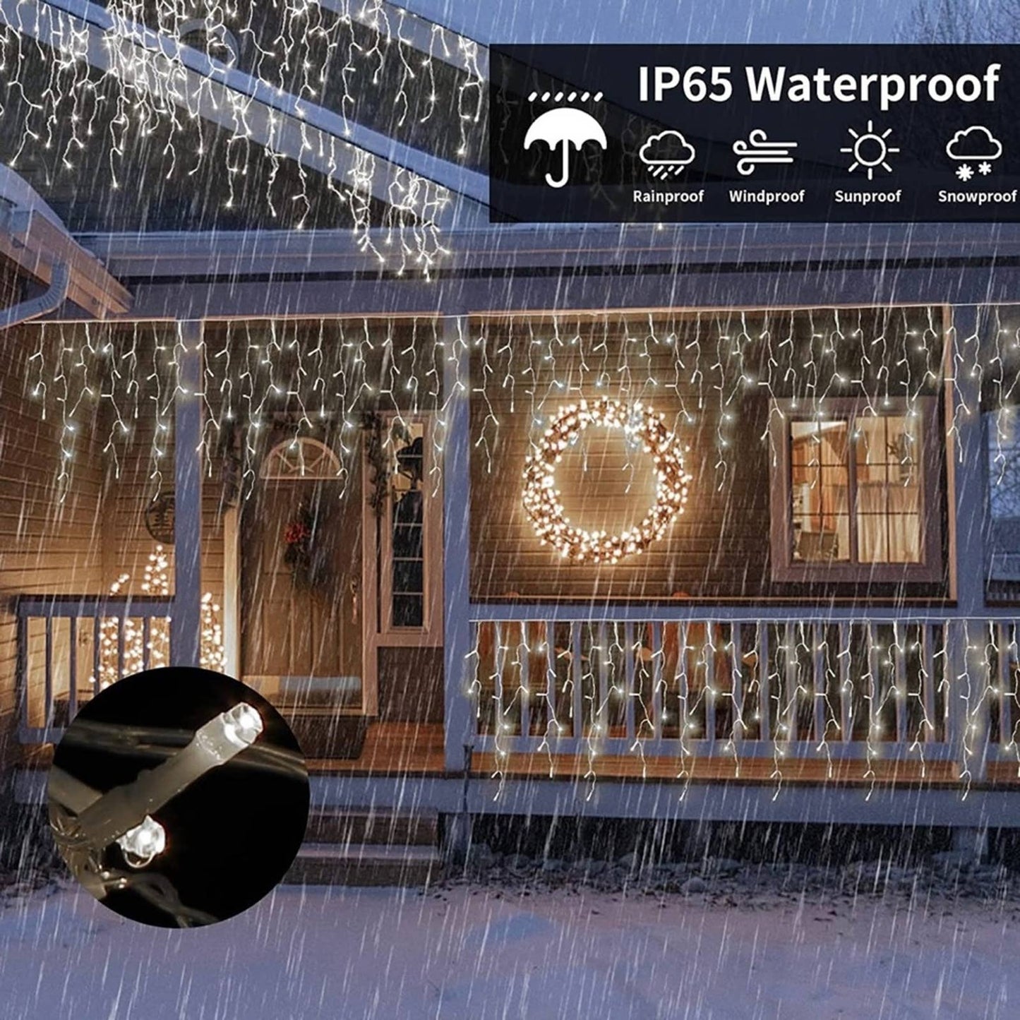 Icicle Christmas Lights Outdoor 18.57FT 360 LED