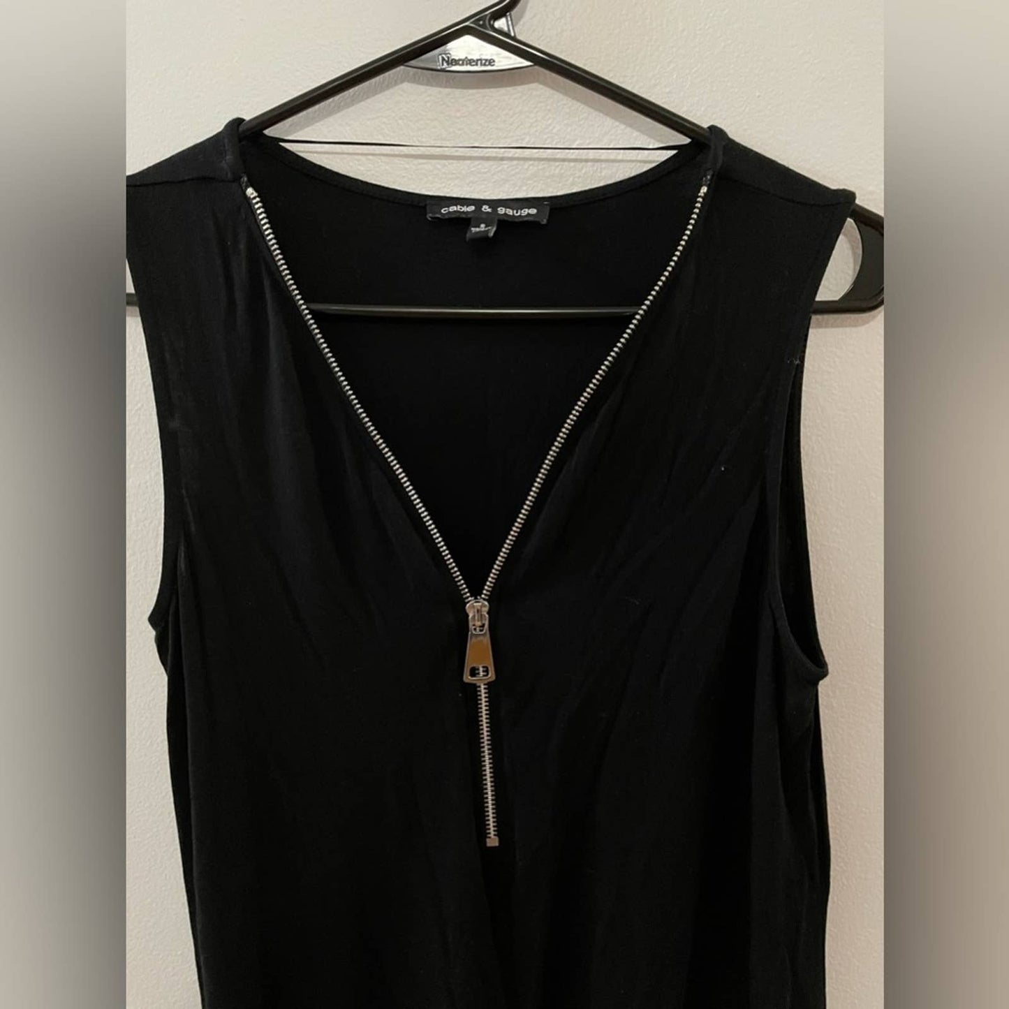 SM Cable & Gauge Black Zipper Tank Top