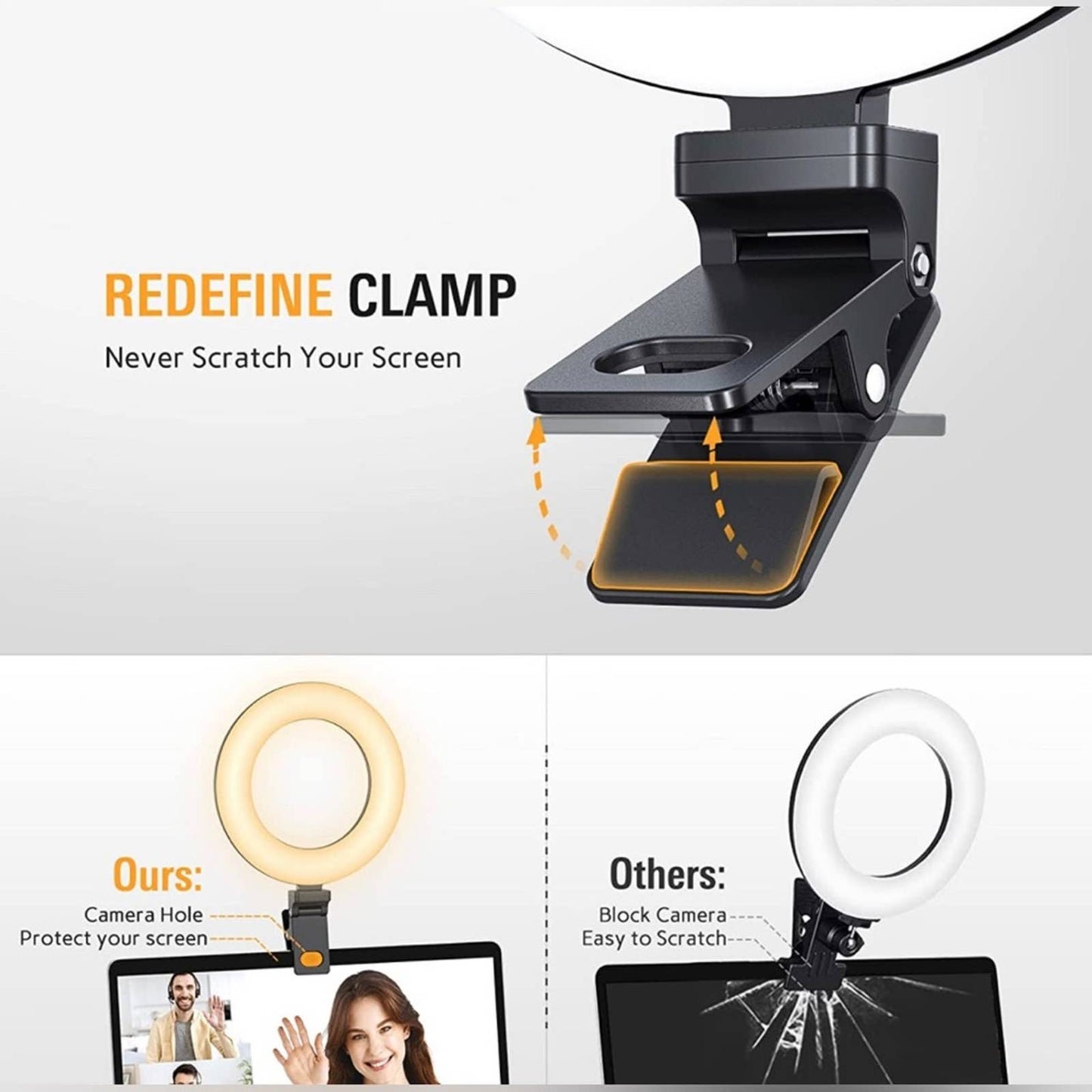 Kaiess Video Conference Lighting, 6.5" Clip on Ring Light for Computer Laptop