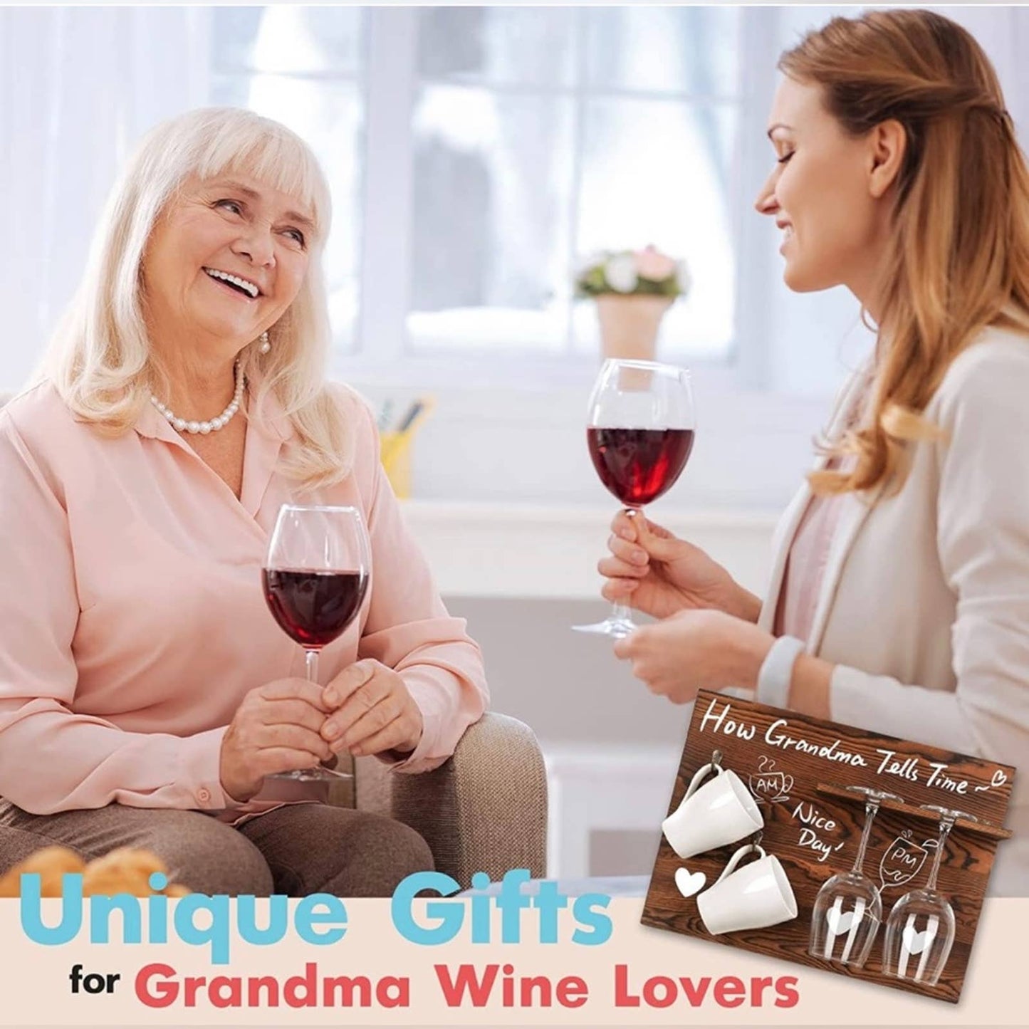 Funistree Gifts for Grandma from Grandkids, Mug Rack Wine Glass Holder