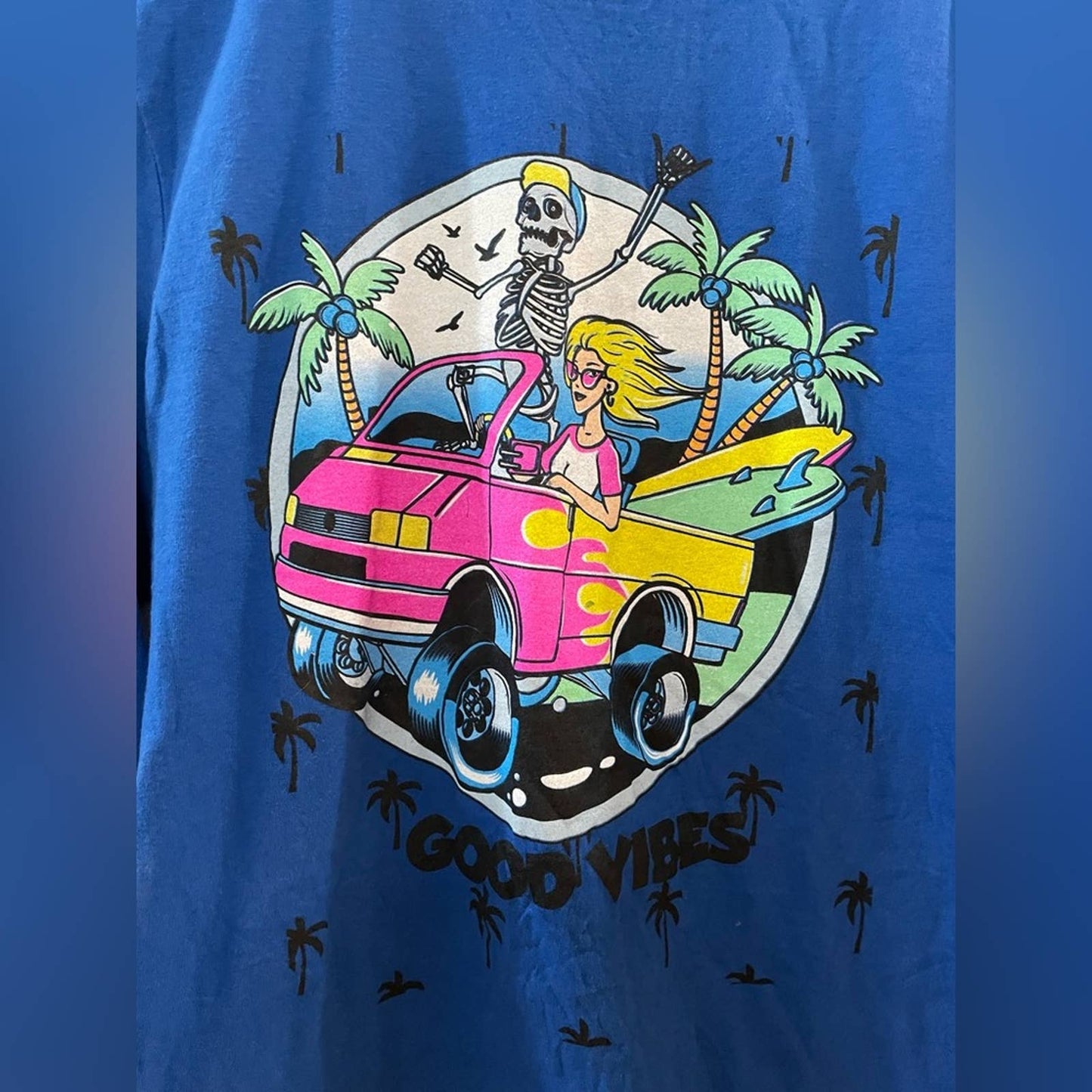SM Blue Return to Sender Good Vibes Neon Skeleton Long Sleeve Shirt