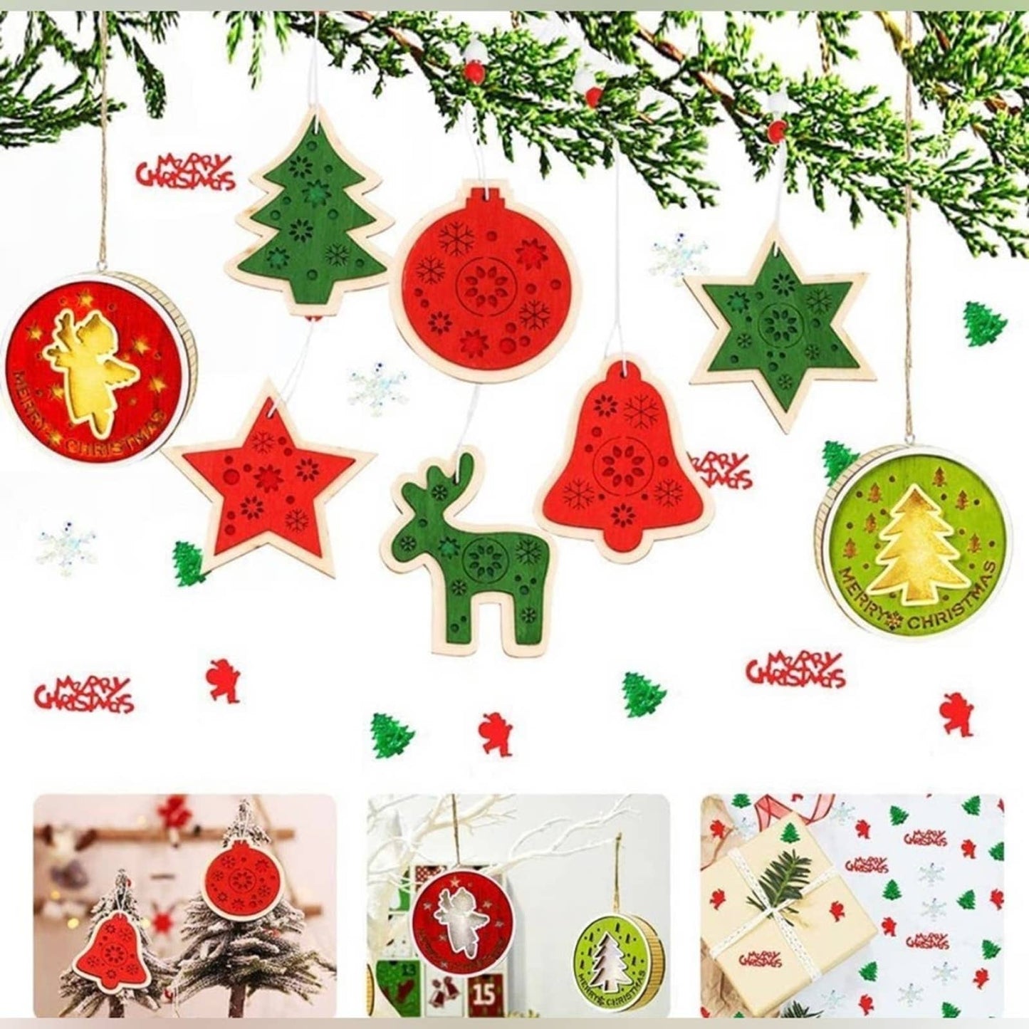 TOBENUB Christmas Decorations, Wooden Christmas Ornaments for Hanging Decoration