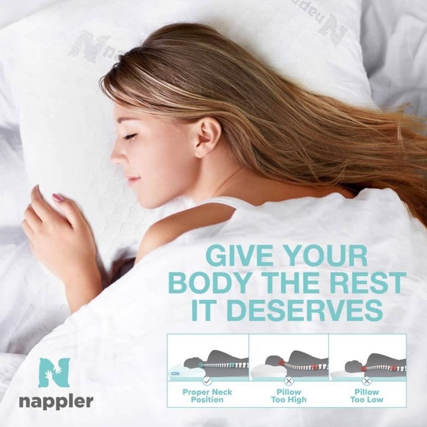 Nappler Premium Queen Pillow Hypoallergenic Adjustable Memory Foam #2