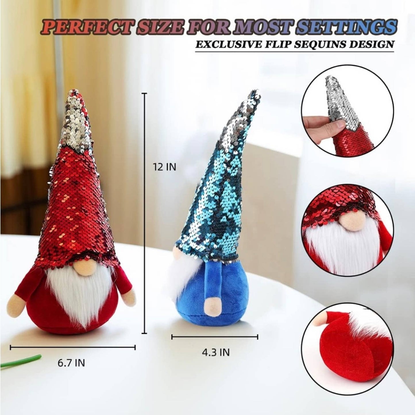 Christmas Gnomes Decor - Flip Sequins Sparkle Gnomes - Gnomes Decoration Red 1PC