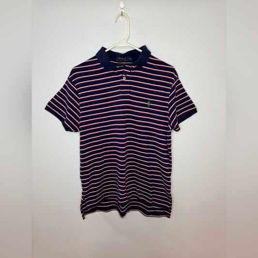 Pre-Owned MD Polo Ralph Lauren Navy Blue Striped Custom Fit Polo Shirt